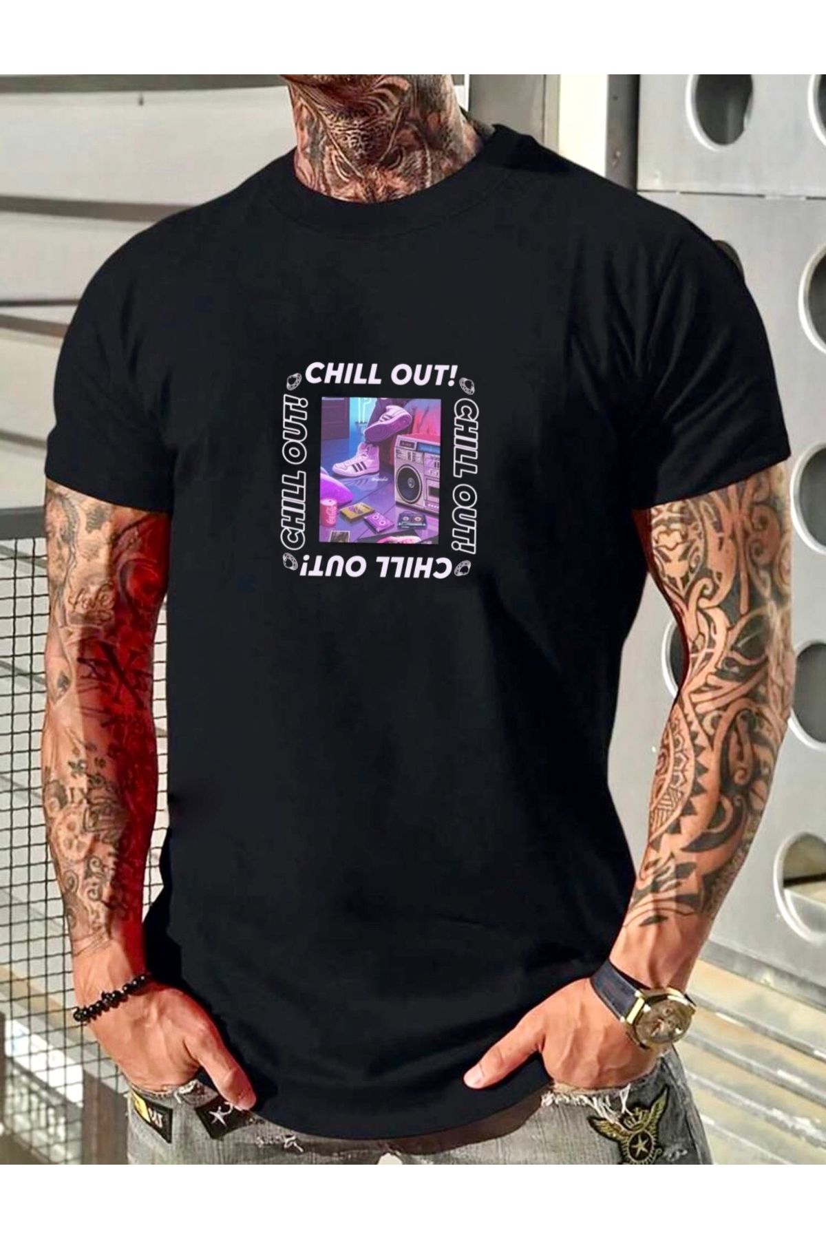RPT MODA OVERSIZE RAHAT KALIP CHILL OUT BASKILI YÜKSEK KALİTE KUMAŞ ERKEK T-SHIRT