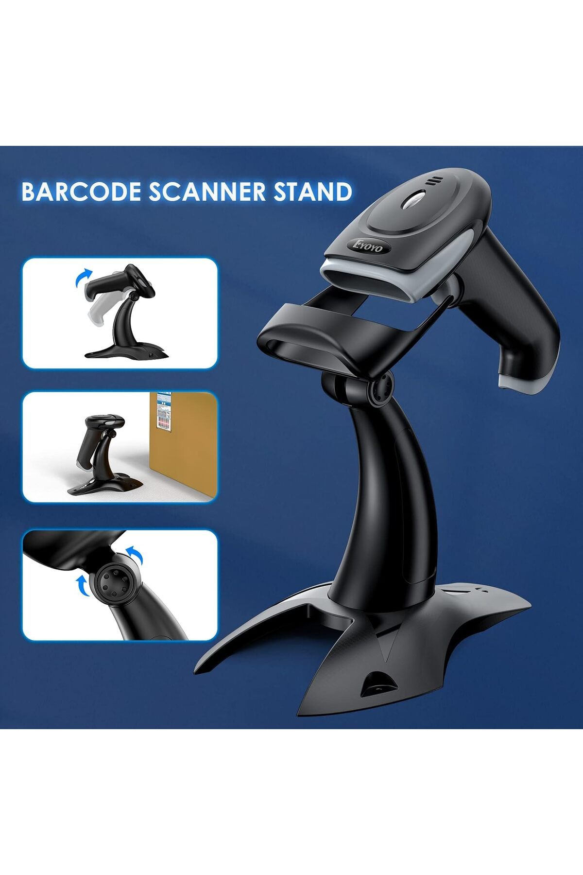Eyoyo-2D 1D Wireless Barcode Scanner With Stand, 3-in-1 Barcode Reader 5