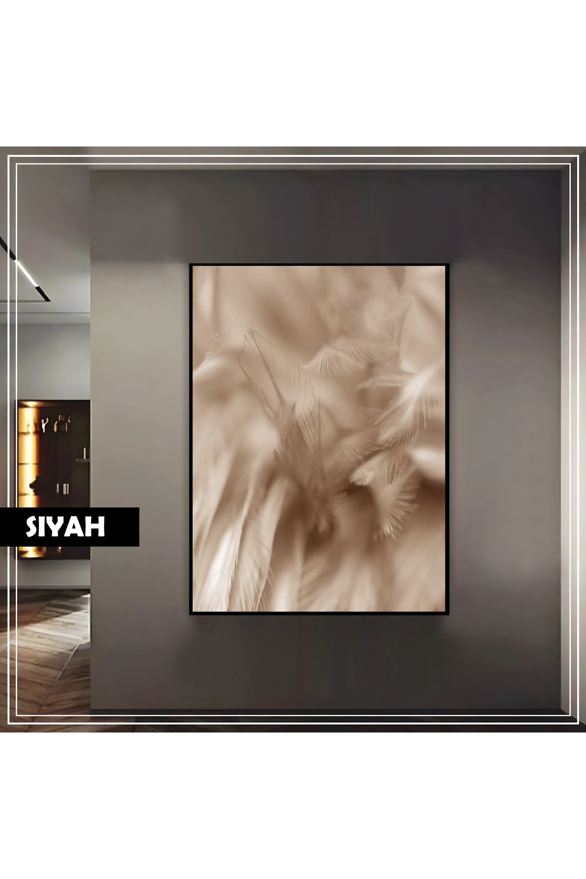 Harikabirev HARİKABİREV|SOFT KREM TÜY MODELİ (FEATHER) |ÇERÇEVELİ TEMPERLİ CAM TABLO TEKLİ DİKEY