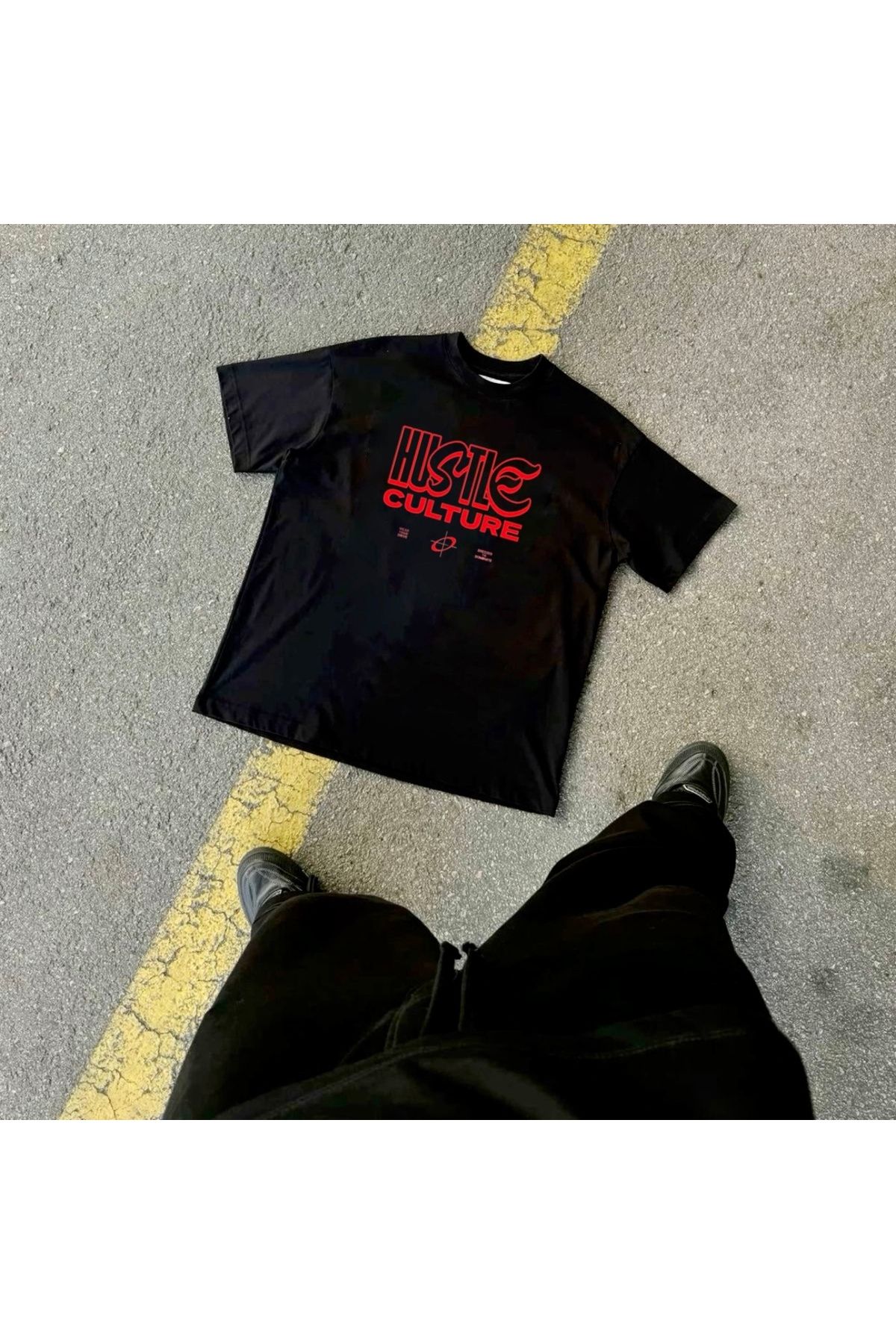 RPT MODA OVERSIZE RAHAT KALIP HUSTLE BASKILI YÜKSEK KALİTE KUMAŞ ERKEK T-SHIRT