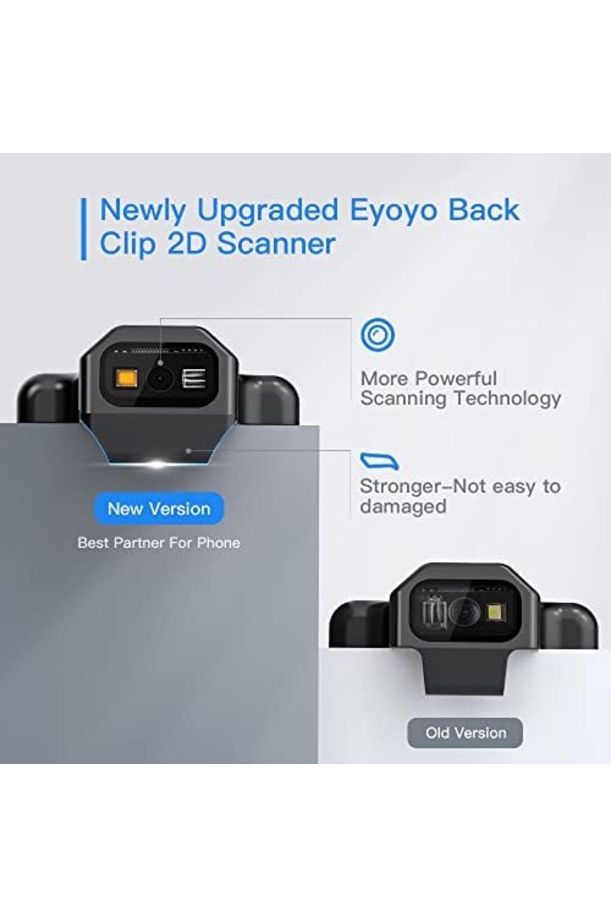 Eyoyo-Upgraded Eyoyo QR Code Scanner Bluetooth Android Barcode Scanner, Portable Back Clip Wireless 1D 2D 6