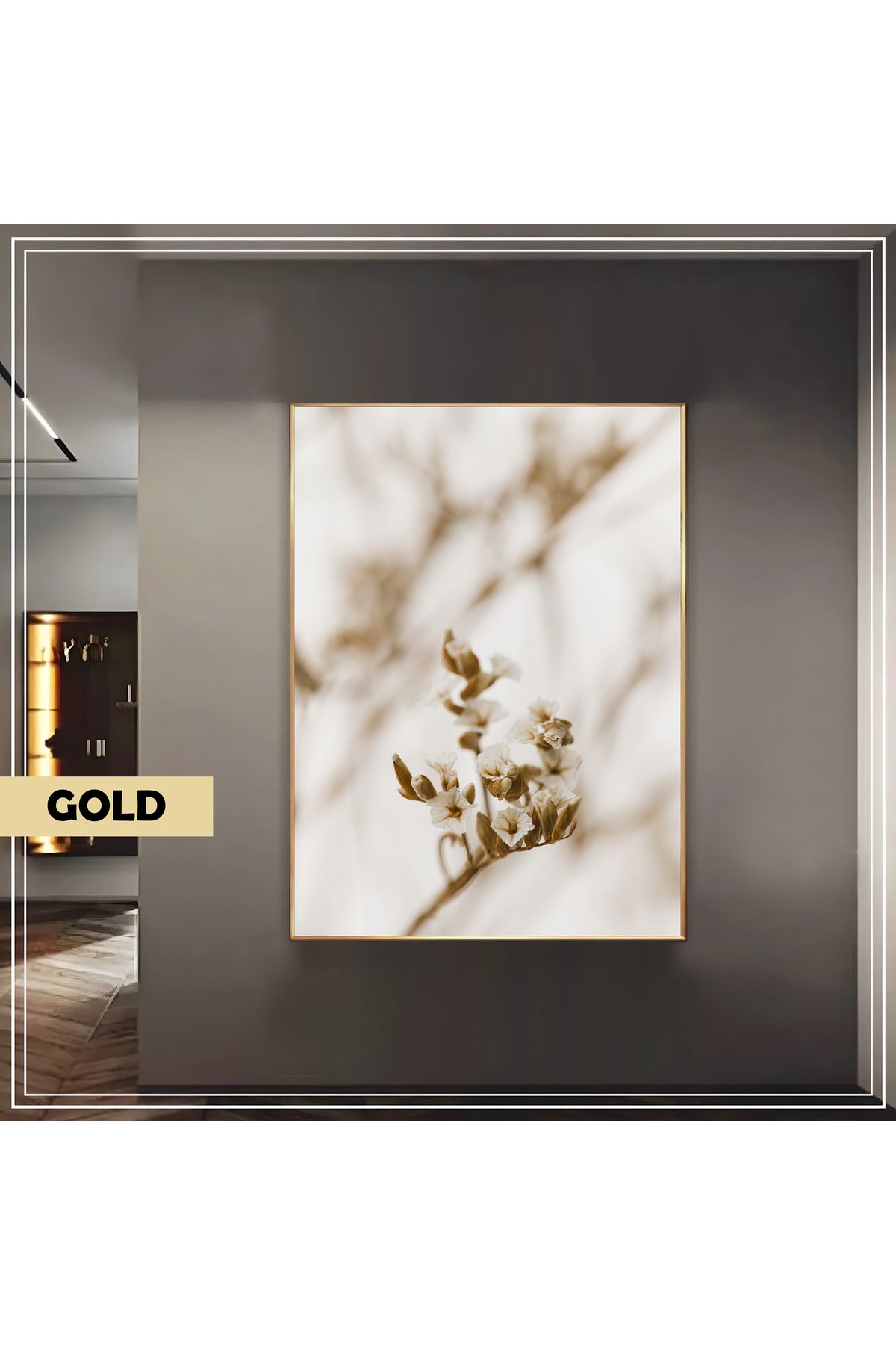 Harikabirev HARİKABİREV| PASTEL KREM RENK ÇİÇEK DALI MODEL |ÇERÇEVELİ TEMPERLİ CAM TABLO TEKLİ DİKEY