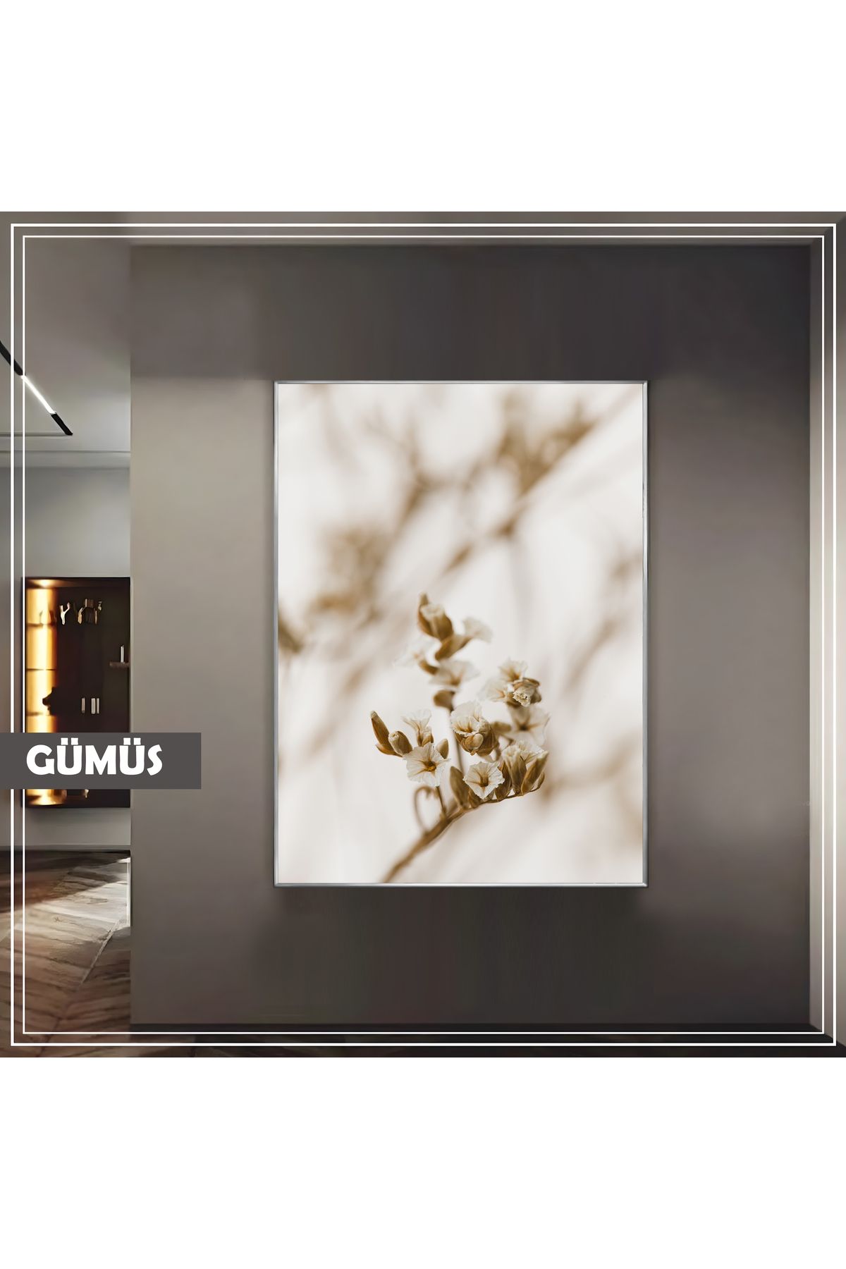 Harikabirev HARİKABİREV| PASTEL KREM RENK ÇİÇEK DALI MODEL |ÇERÇEVELİ TEMPERLİ CAM TABLO TEKLİ DİKEY