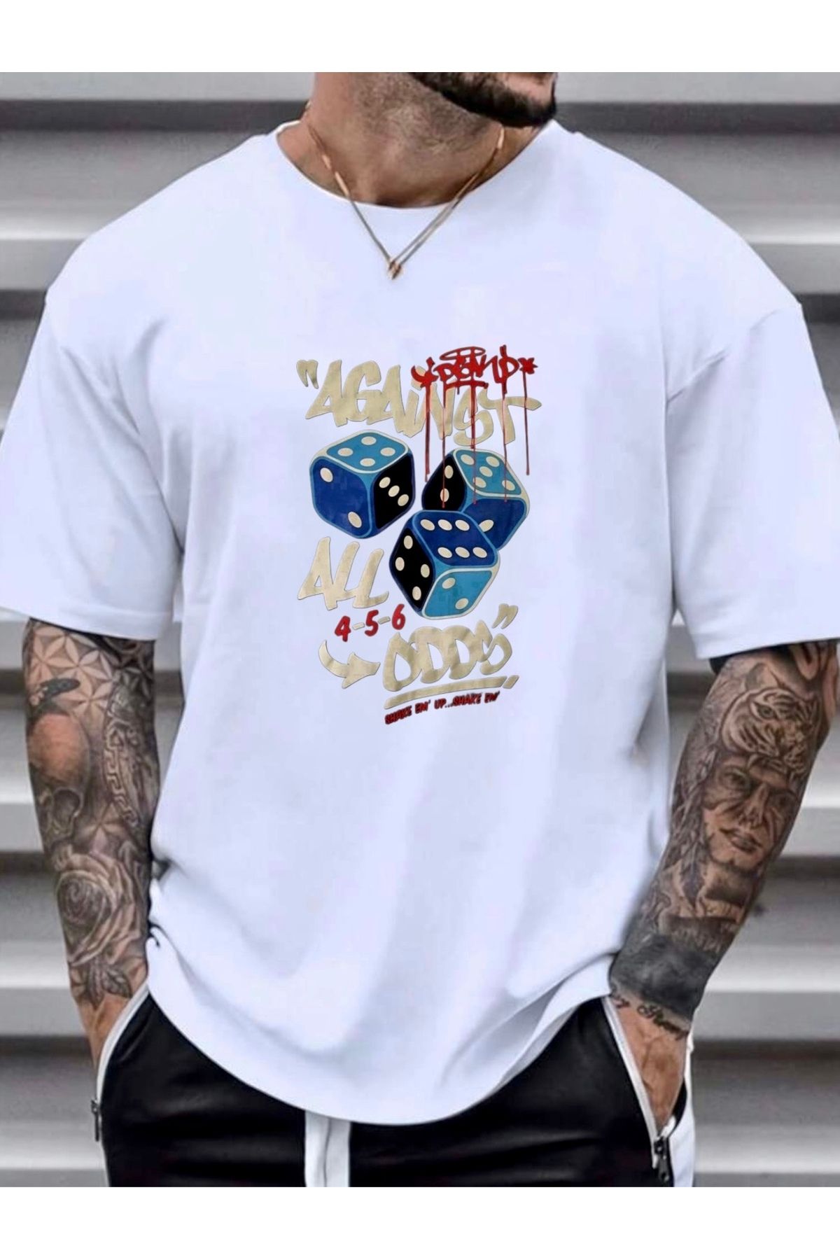 RPT MODA OVERSIZE RAHAT KALIP ZAR BASKILI YÜKSEK KALİTE KUMAŞ ERKEK T-SHIRT