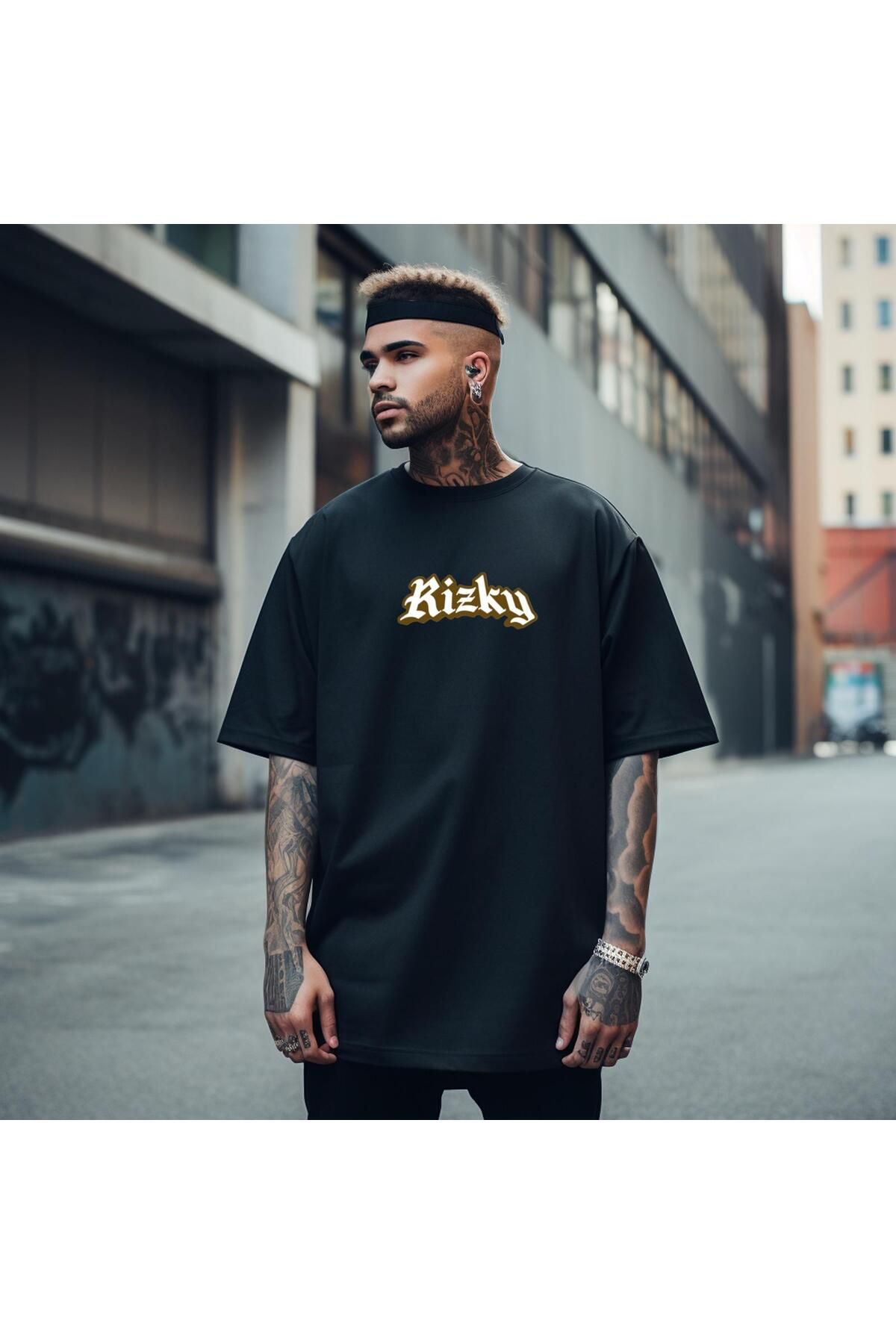 RPT MODA OVERSIZE RAHAT KALIP RIZKY BASKILI YÜKSEK KALİTE KUMAŞ ERKEK T-SHIRT