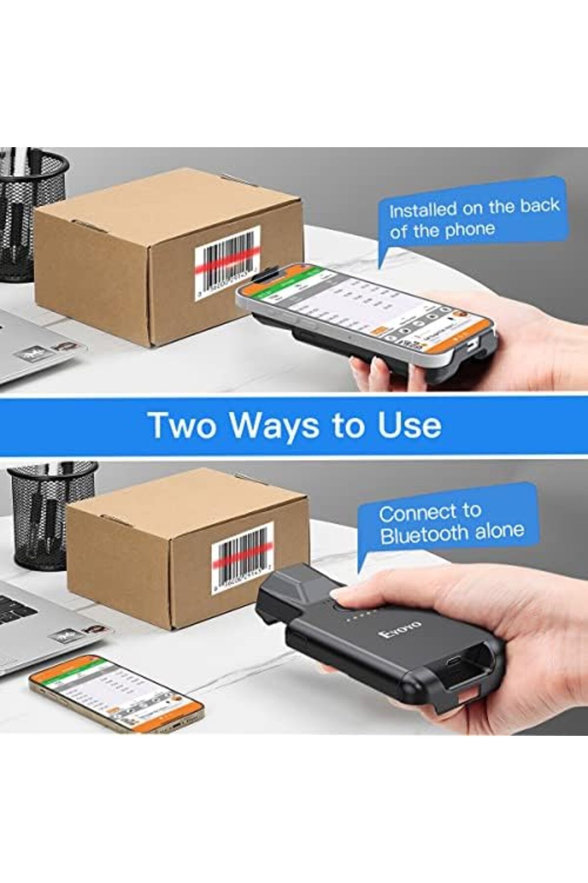 Eyoyo-Upgraded Eyoyo QR Code Scanner Bluetooth Android Barcode Scanner, Portable Back Clip Wireless 1D 2D 4