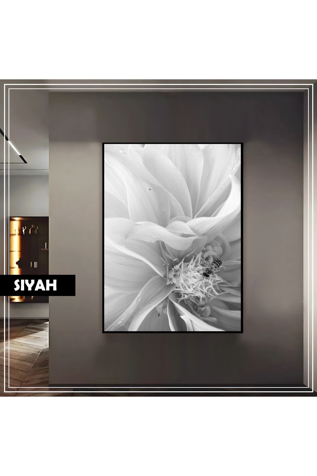 Harikabirev HARİKABİREV|SOFT GRİ ÇİÇEK MAKRO MODELİ |ÇERÇEVELİ TEMPERLİ CAM TABLO TEKLİ DİKEY