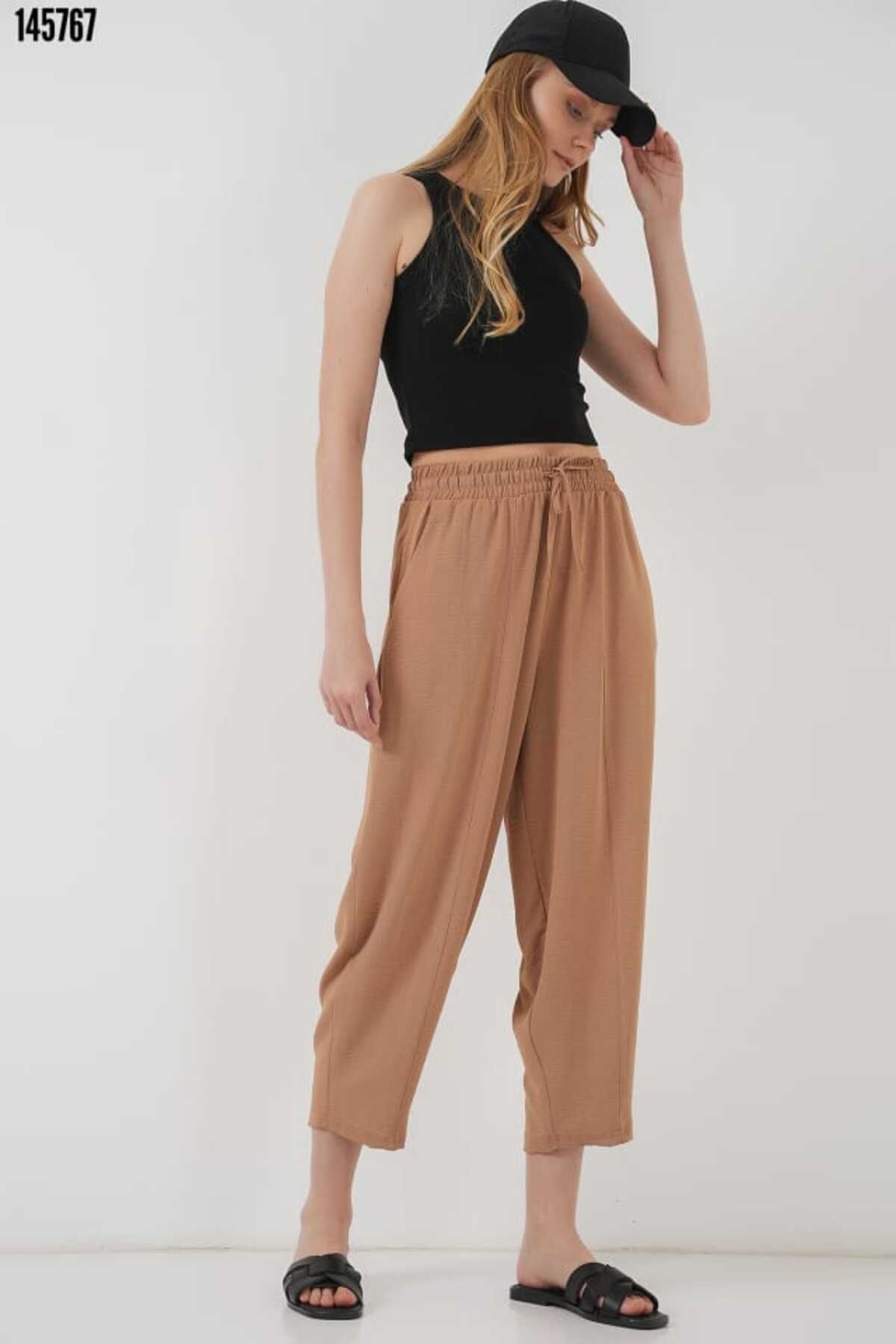 Cbm 6591 Dokuma Şalvar Pantolon - Camel Kırmızı Gül Figürlü Kolye hediye