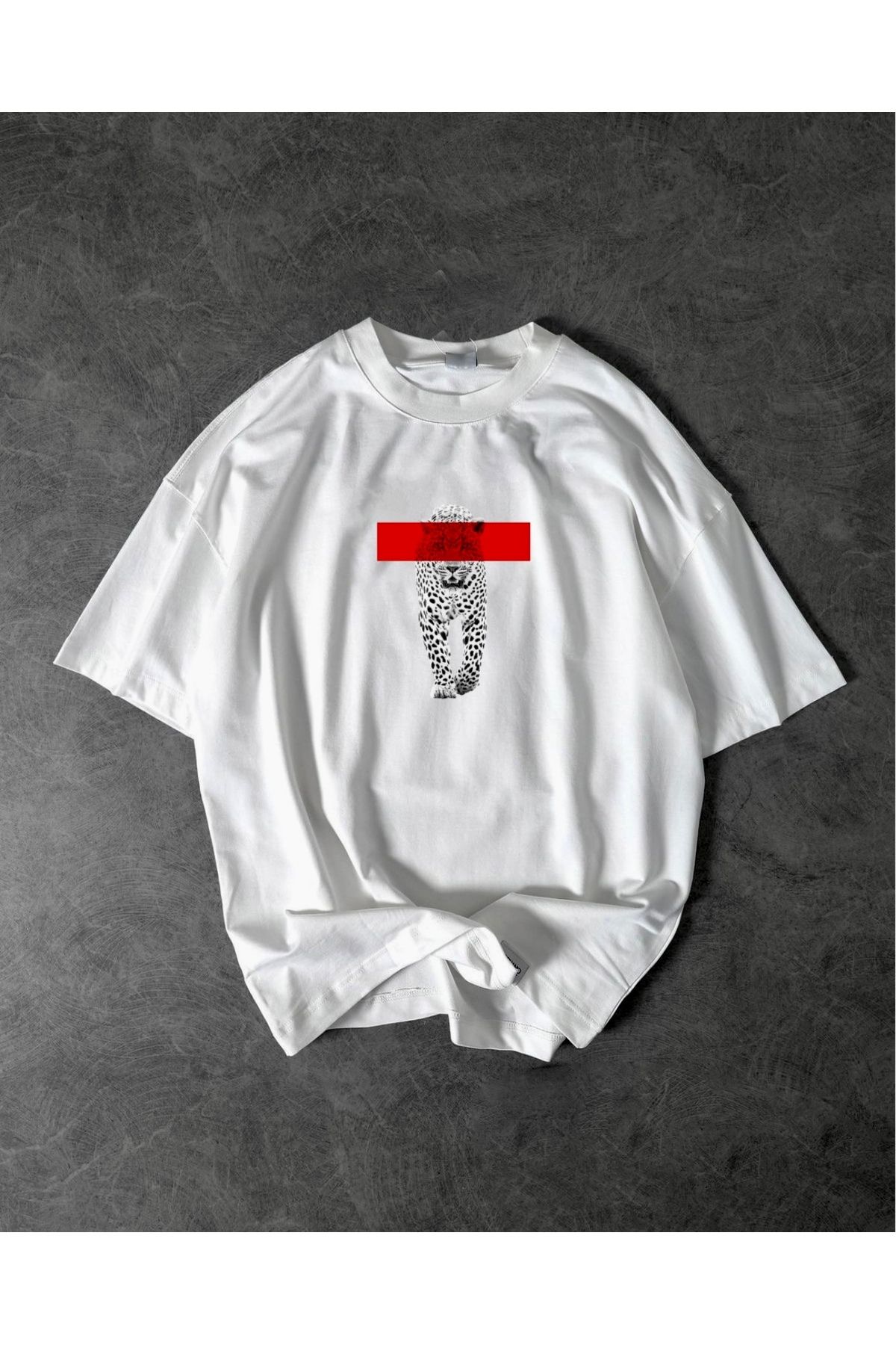 RPT MODA OVERSIZE RAHAT KALIP LEOPAR BASKILI YÜKSEK KALİTE KUMAŞ ERKEK T-SHIRT