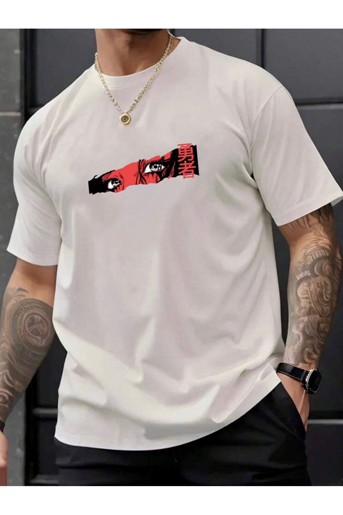 RPT MODA OVERSIZE RAHAT KALIP THE EYES BASKILI YÜKSEK KALİTE KUMAŞ ERKEK T-SHIRT