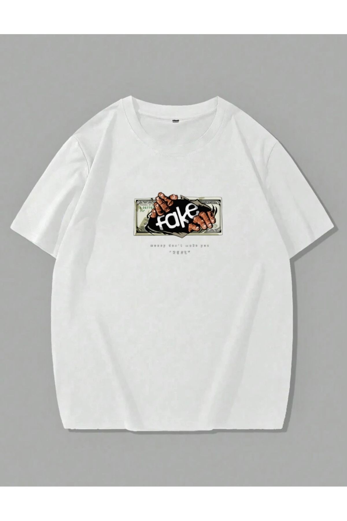RPT MODA OVERSIZE RAHAT KALIP FAKE DOLLAR BASKILI YÜKSEK KALİTE KUMAŞ ERKEK T-SHIRT