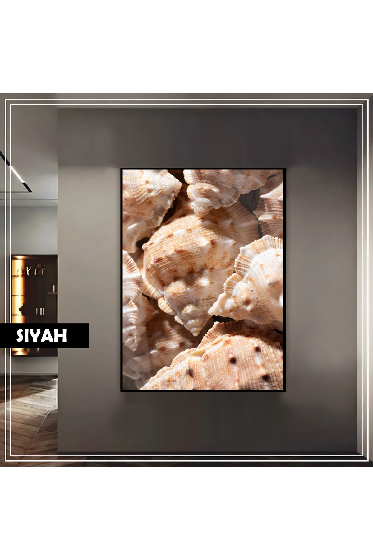 Harikabirev HARİKABİREV|SOFT DENİZ KABUĞU MODEL (BROWN|ÇERÇEVELİ TEMPERLİ CAM TABLO TEKLİ DİKEY