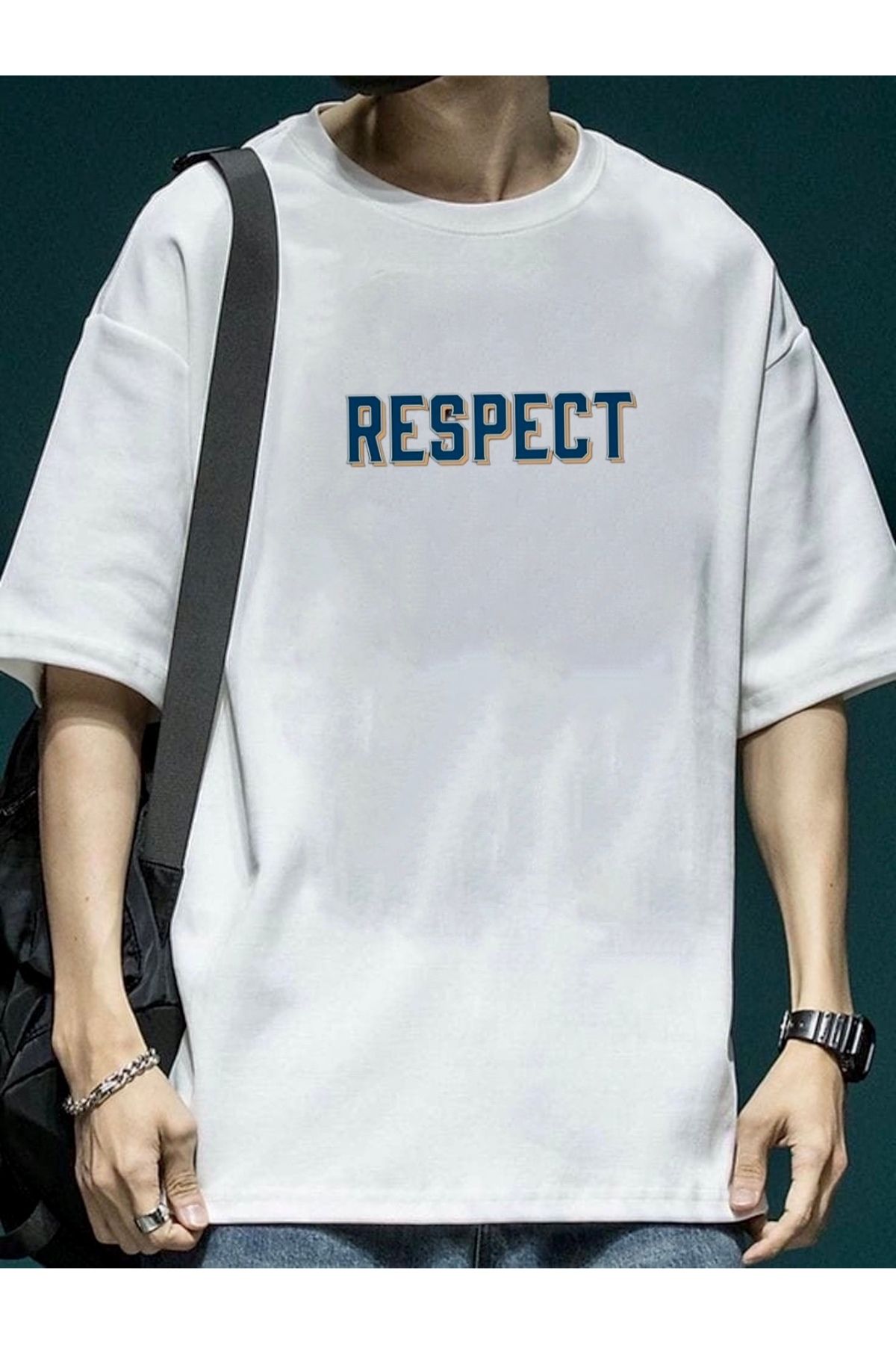 RPT MODA OVERSIZE RAHAT KALIP RESPECT BASKILI YÜKSEK KALİTE KUMAŞ ERKEK T-SHIRT