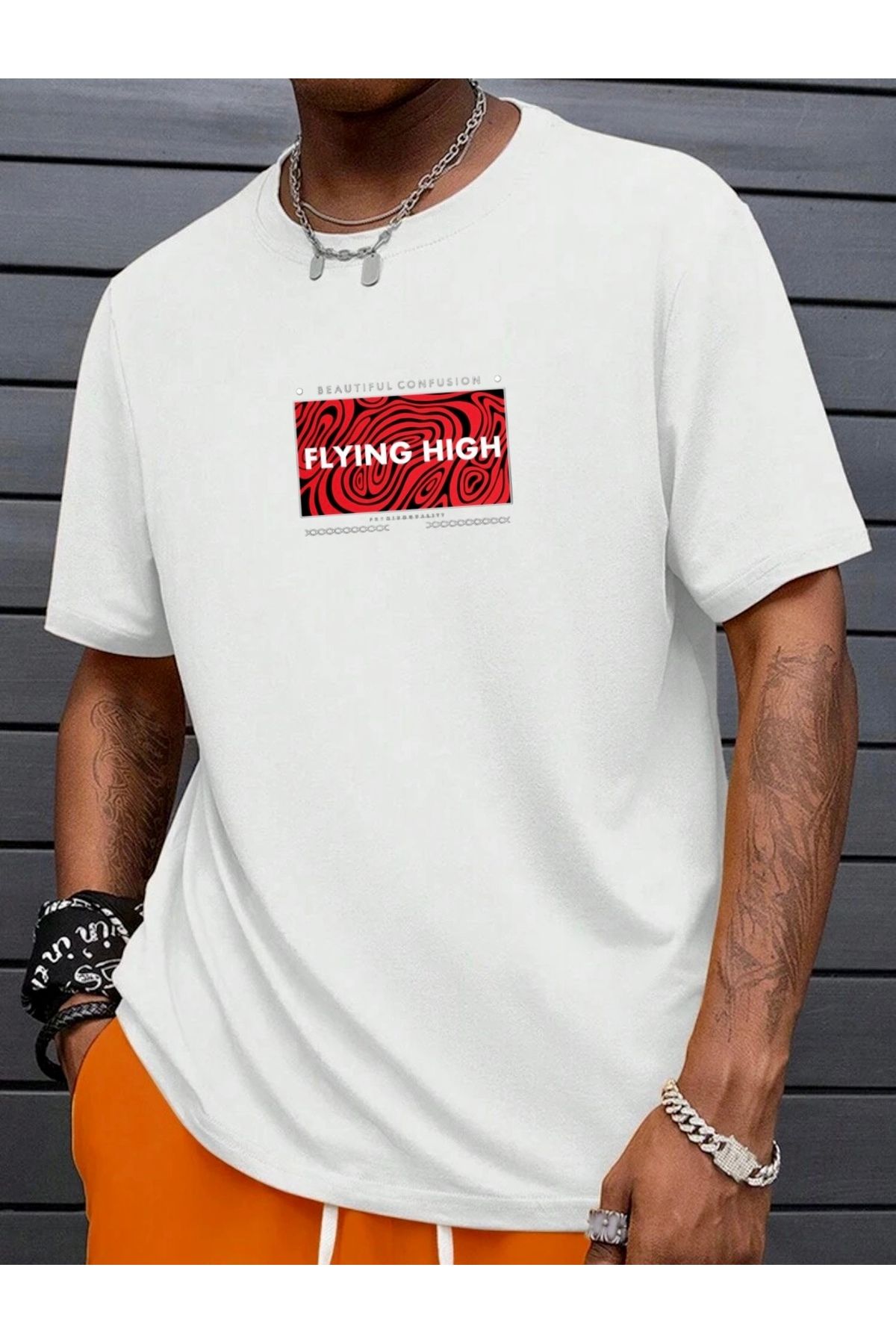 RPT MODA OVERSIZE RAHAT KALIP FLYING HIGH BASKILI YÜKSEK KALİTE KUMAŞ ERKEK T-SHIRT