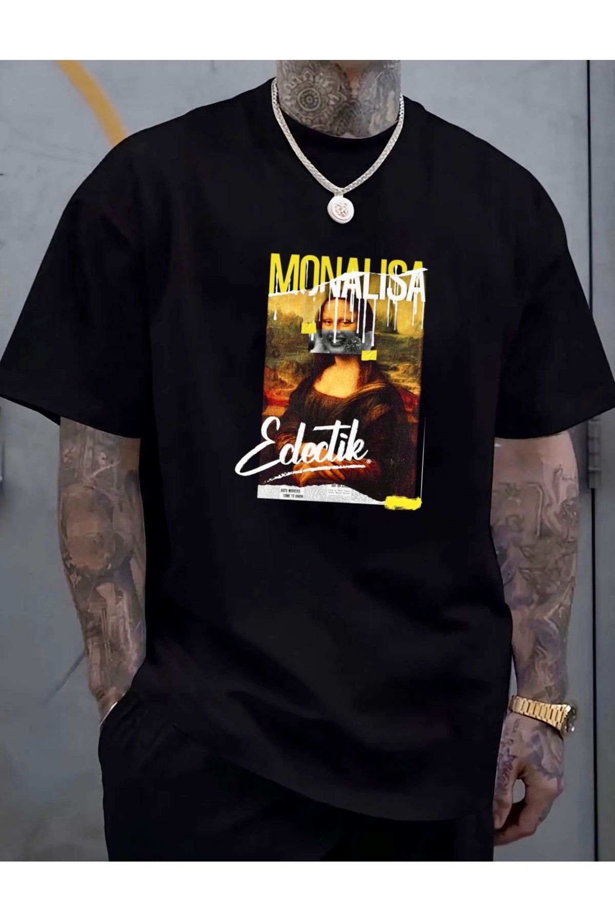 RPT MODA OVERSIZE RAHAT KALIP MONALISA BASKILI YÜKSEK KALİTE KUMAŞ ERKEK T-SHIRT