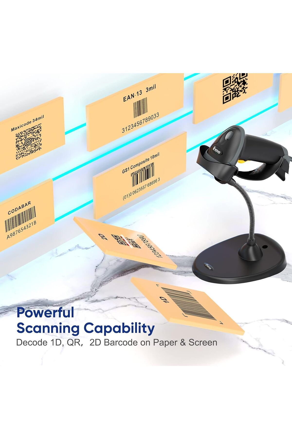 Eyoyo-Handheld 2D Barcode Scanner with Gooseneck Stand, Automatic USB Wired QR Code Scanner 5