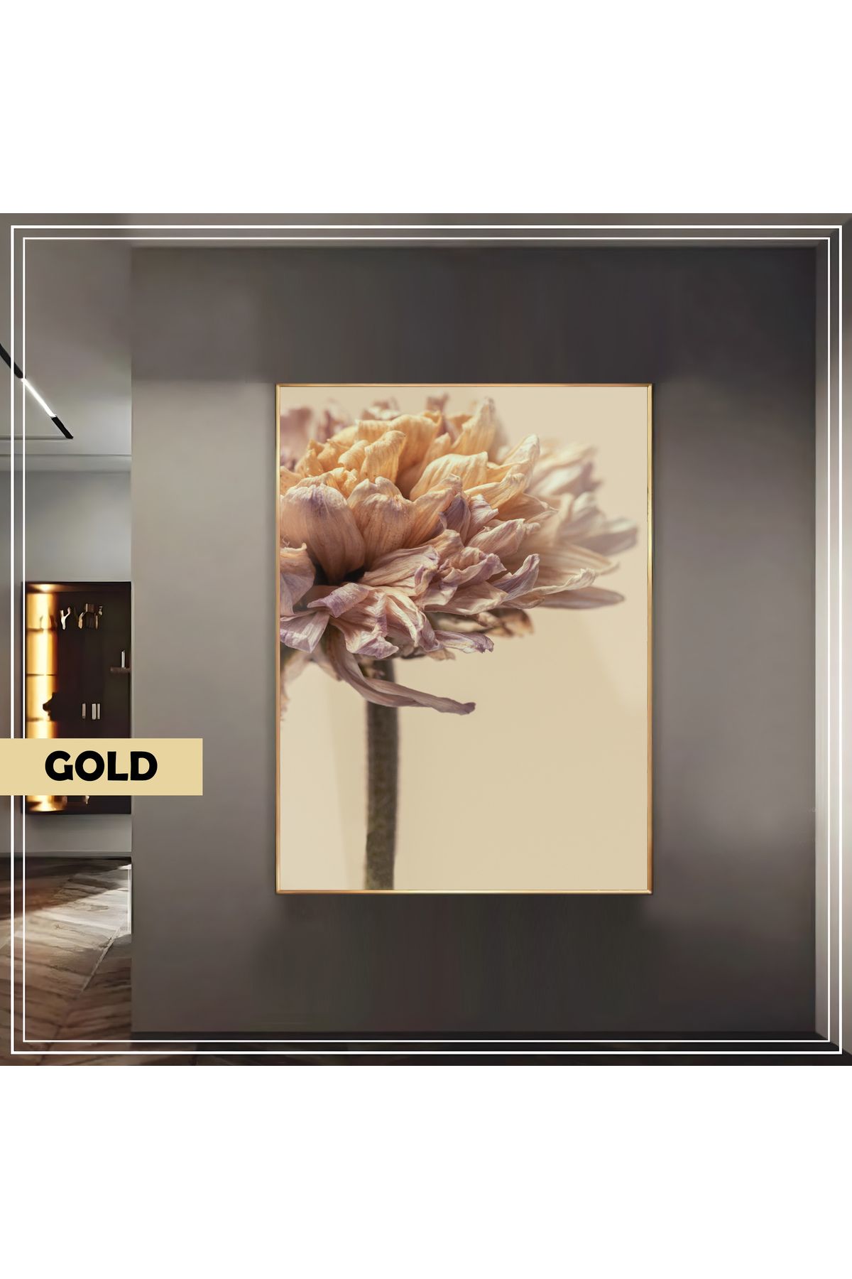 Harikabirev HARİKABİREV|KREM KURU ÇİÇEK MODEL (DRIED FLOWER) |ÇERÇEVELİ TEMPERLİ CAM TABLO TEKLİ DİKEY