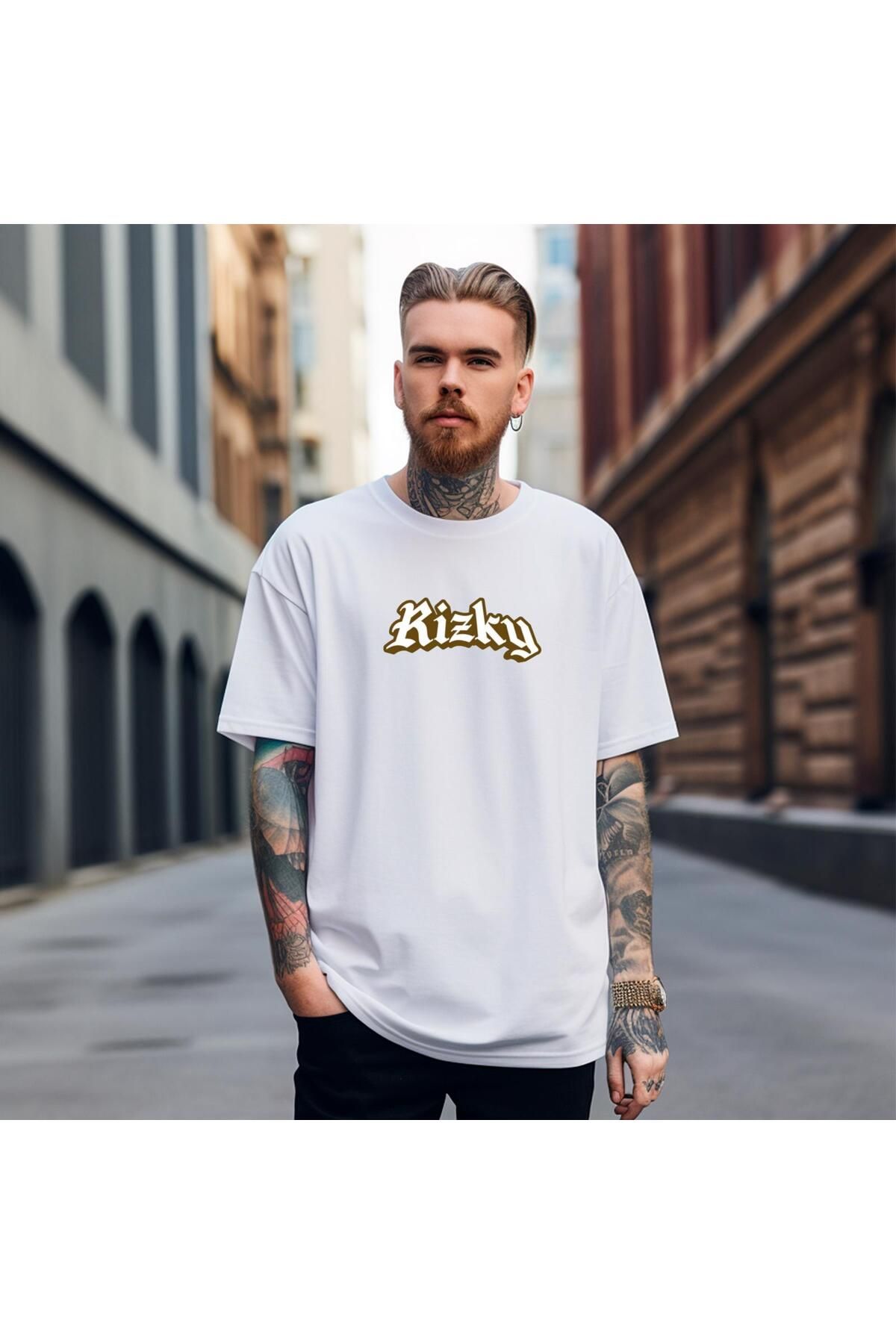 RPT MODA OVERSIZE RAHAT KALIP RIZKY BASKILI YÜKSEK KALİTE KUMAŞ ERKEK T-SHIRT