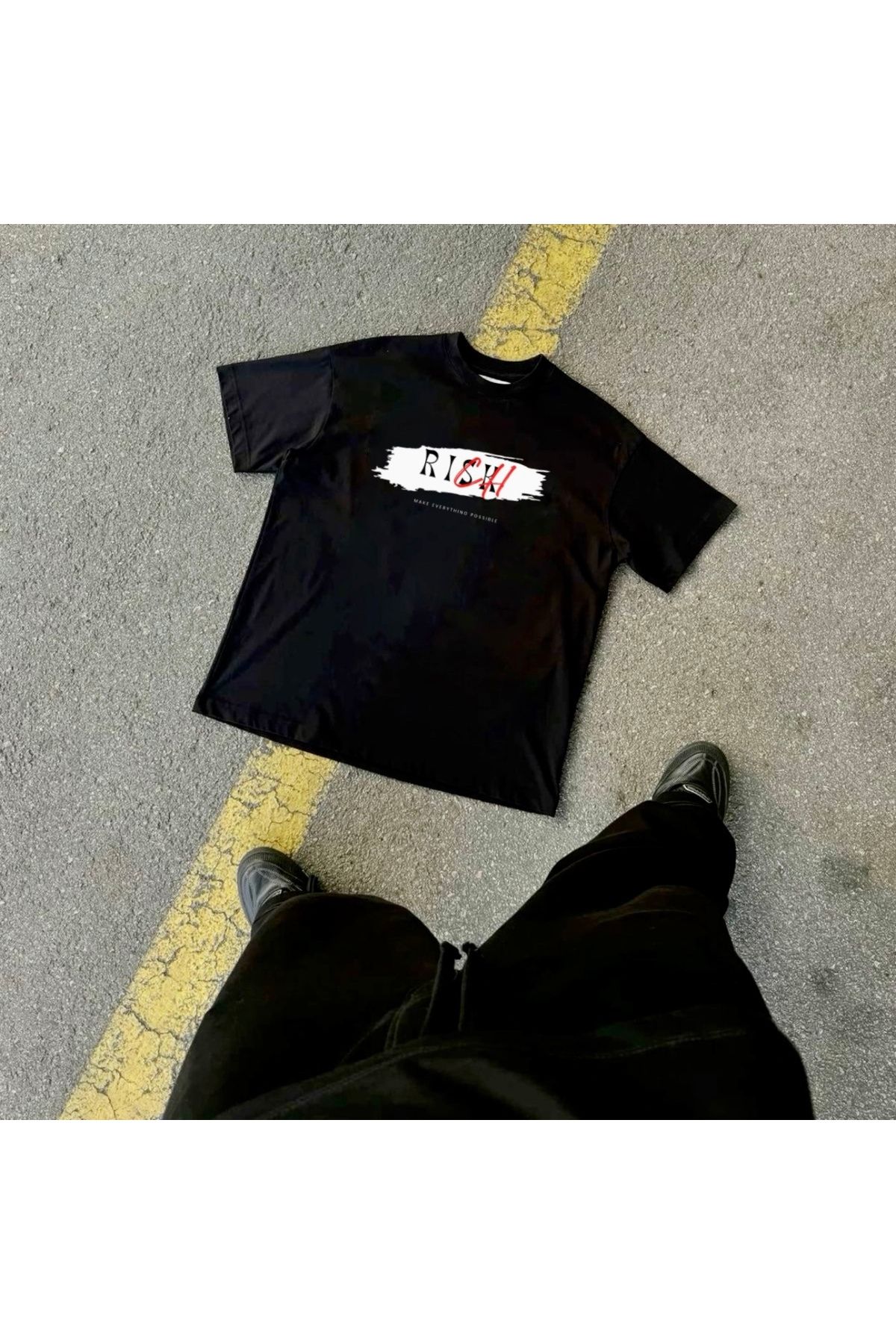 RPT MODA OVERSIZE RAHAT KALIP RICH-SK BASKILI YÜKSEK KALİTE KUMAŞ ERKEK T-SHIRT