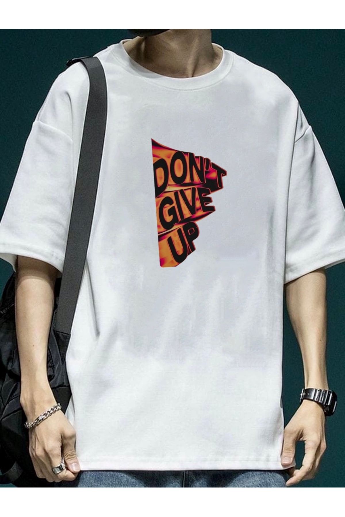 RPT MODA OVERSIZE RAHAT KALIP DONT GIVE UP BASKILI YÜKSEK KALİTE KUMAŞ ERKEK T-SHIRT