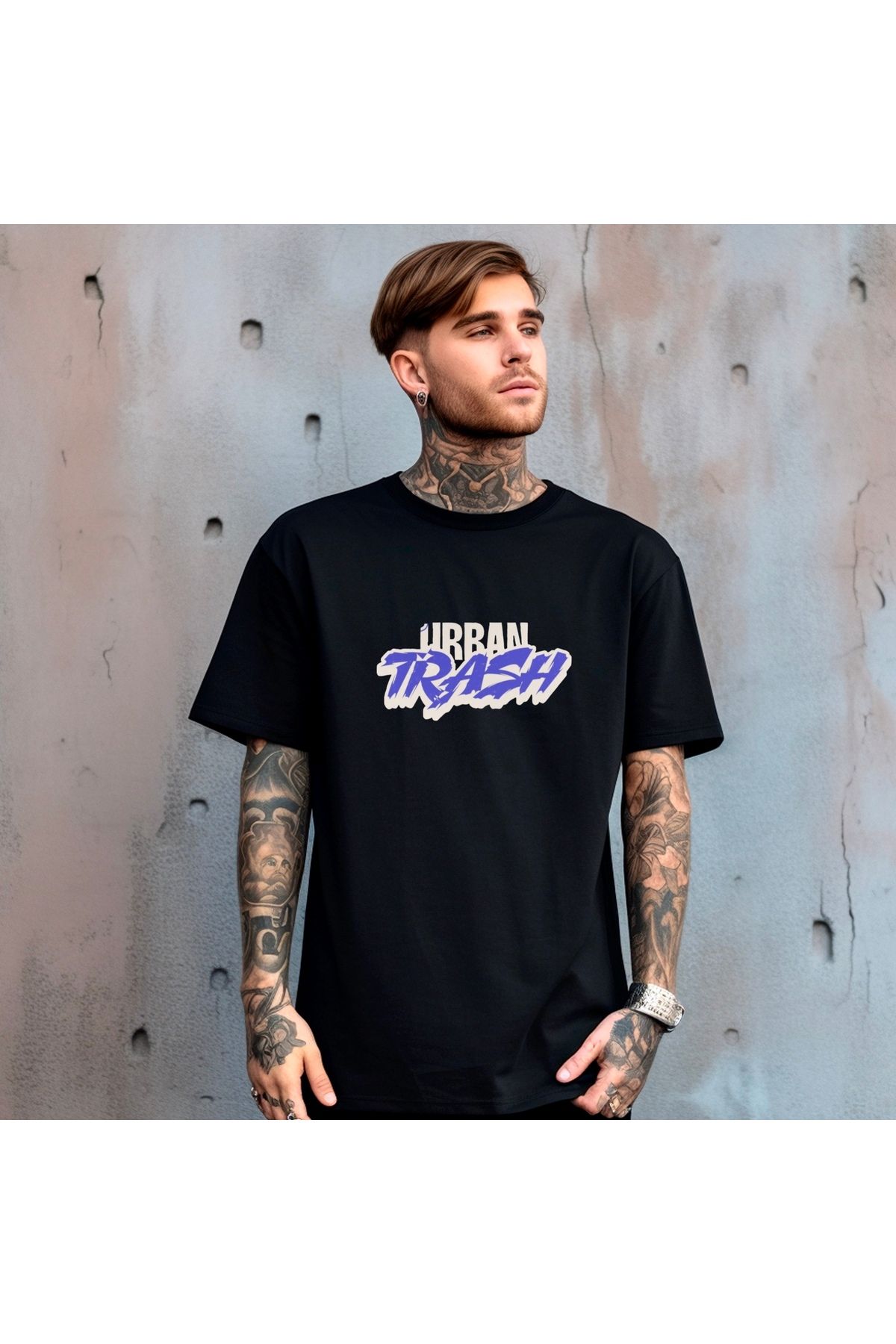 RPT MODA OVERSIZE RAHAT KALIP TRASH BASKILI YÜKSEK KALİTE KUMAŞ ERKEK T-SHIRT