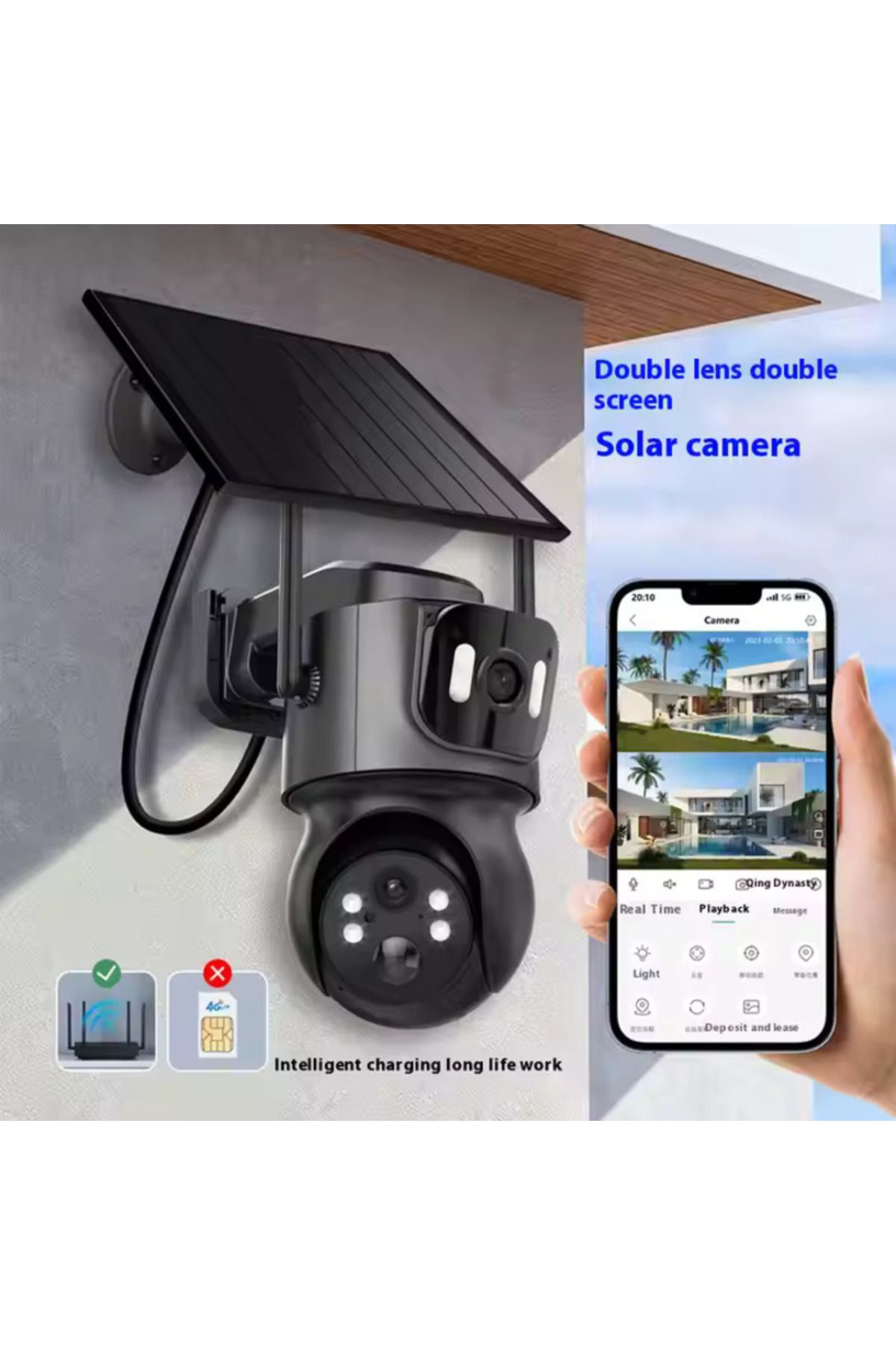 yoosee YS-09 WİFİ Dahili Kamera açık çift Lens WiFi GÜNEŞ PANELLİ