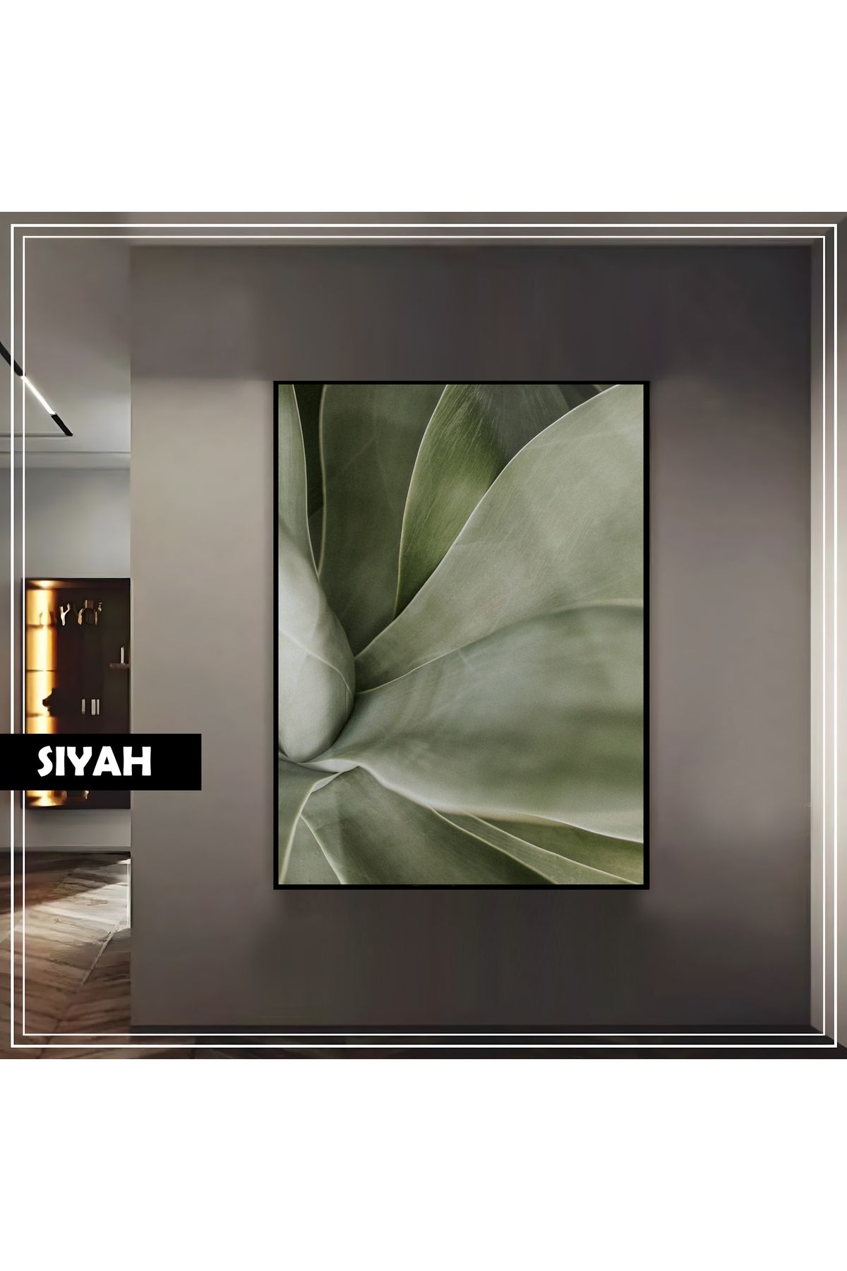 Harikabirev HARİKABİREV|YAPRAK MACRO MODELİ (GREEN) |ÇERÇEVELİ TEMPERLİ CAM TABLO TEKLİ DİKEY