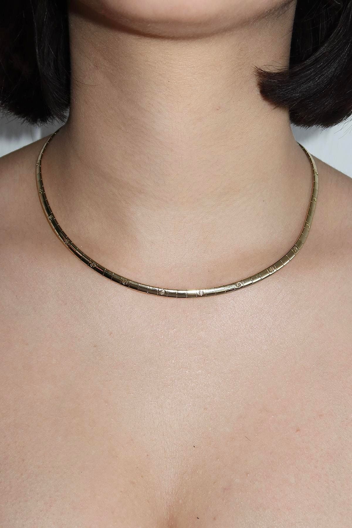 TAKIŞTIR Altın Renk Çelik Xuping Choker Kolye