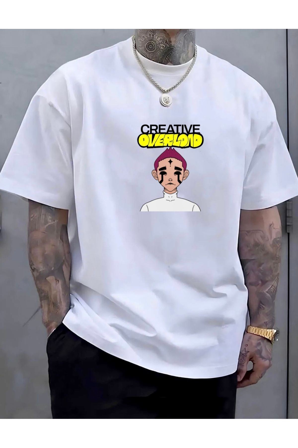 RPT MODA OVERSIZE RAHAT KALIP OVERLOND BASKILI YÜKSEK KALİTE KUMAŞ ERKEK T-SHIRT