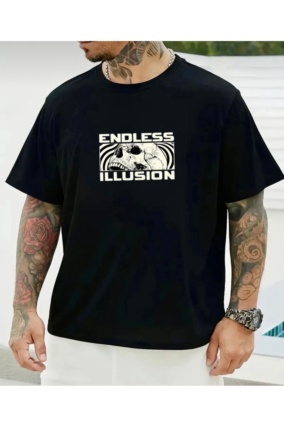 RPT MODA OVERSIZE RAHAT KALIP ENDLESS BASKILI YÜKSEK KALİTE KUMAŞ ERKEK T-SHIRT