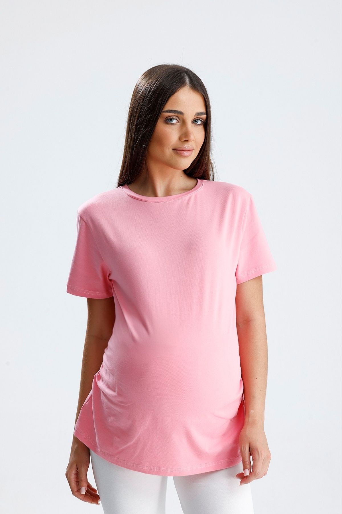 KATLİN MATERNİTY WEAR Hamile Tişört, Bisiklet Yaka Likarali Pamuklu Kumaşı