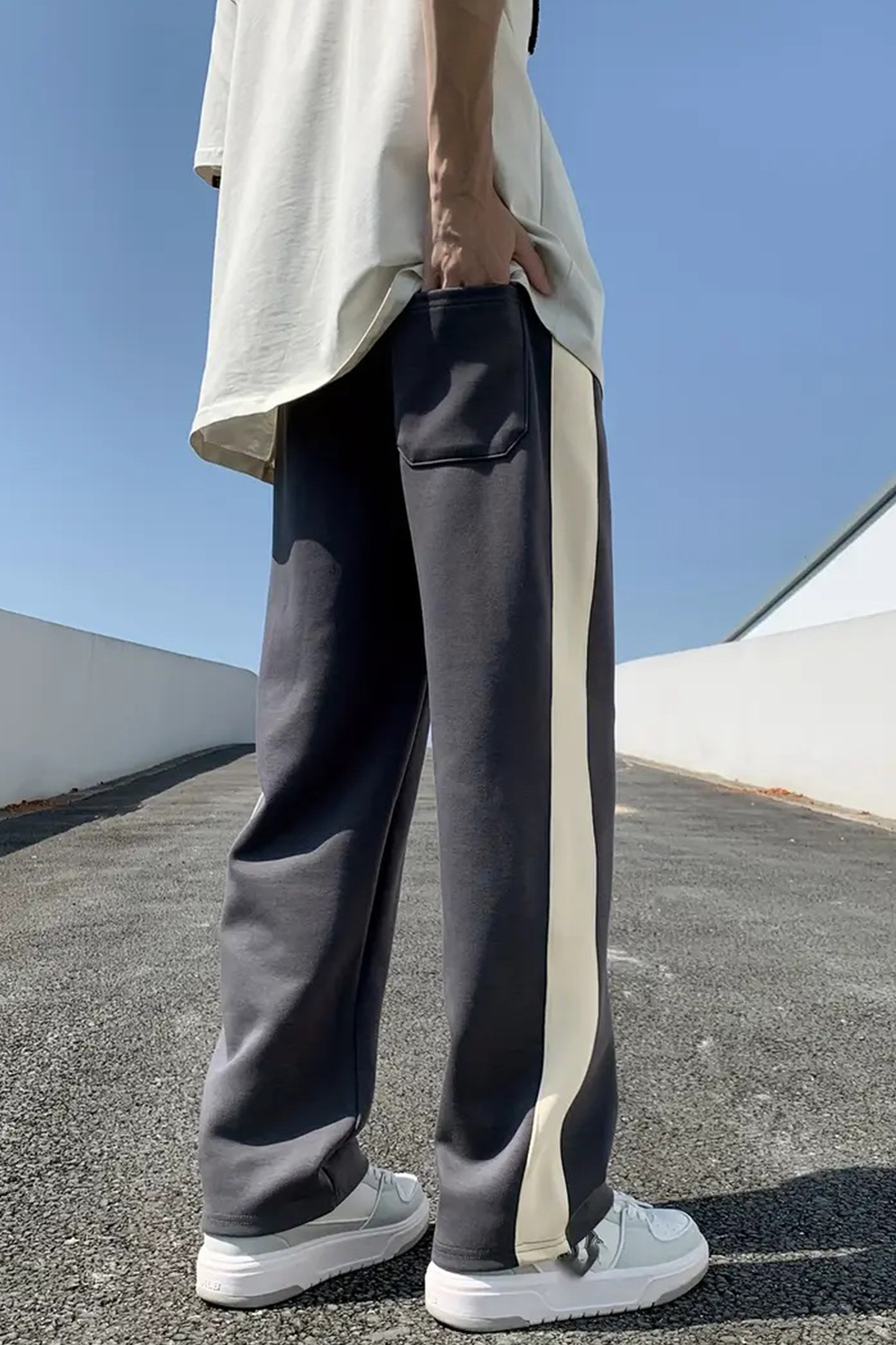 SALIENDO  Erkek Kalın Şerit Casual Oversize Antrasit Eşofman Altı - Görsel 3