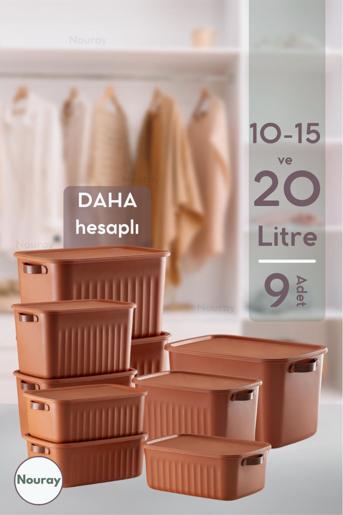 nouray 9ADET 3X10-3X15-3X20 LT Dekoratif Çok Amaçlı Dolap Içi Düzenleyici Kapaklı Kutu, Organizer.