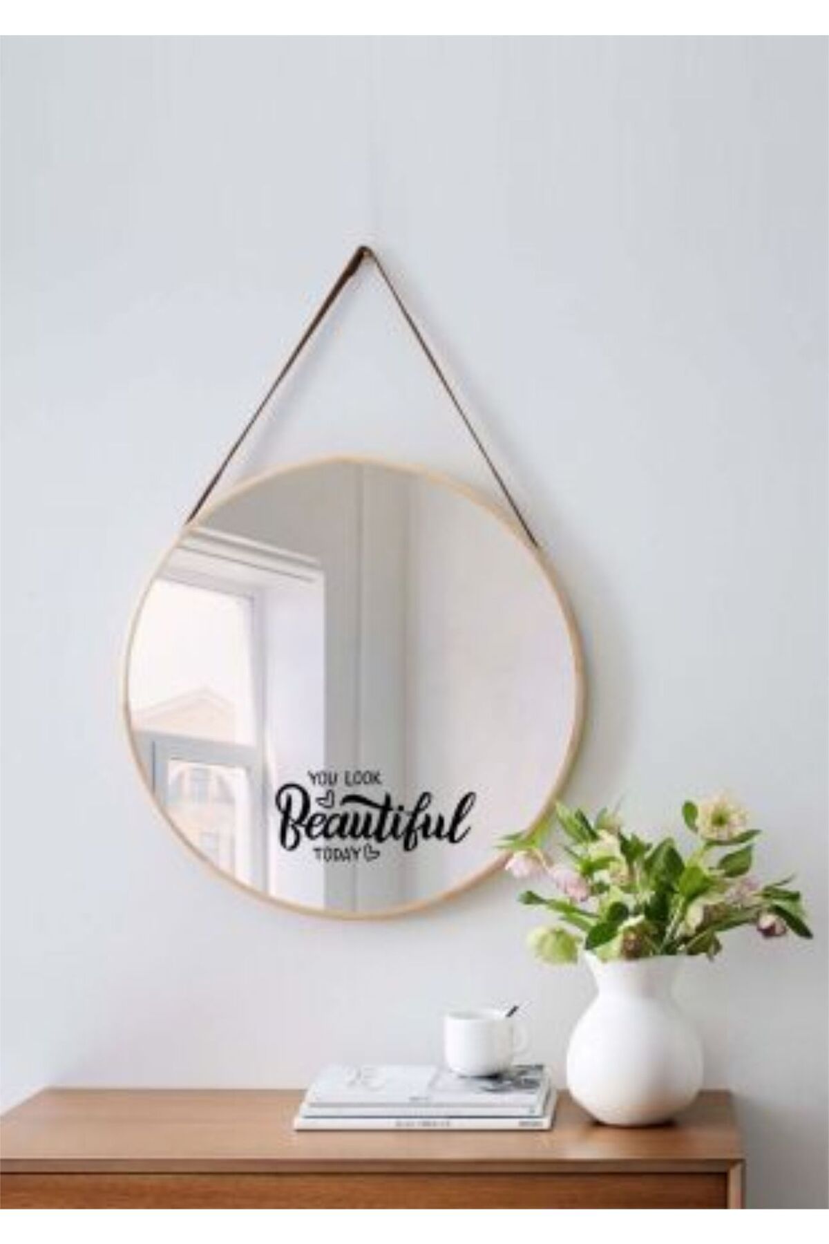 Laputa Tükkan Kalp Figürlü You Look Beautiful Today Yazılı Ayna Etiketi ( STICKER) 22x10 cm