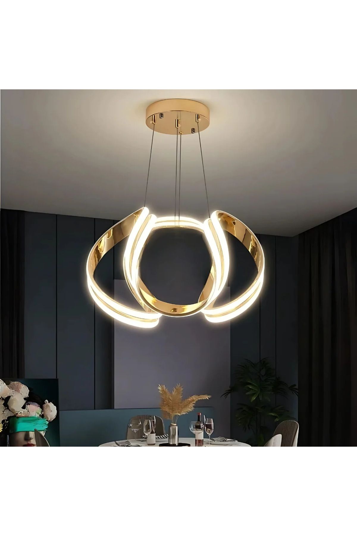 durulight Gold Kaplama 3 Renk Ledli Modern Özel Tasarım Sarkıt Ledli Avize