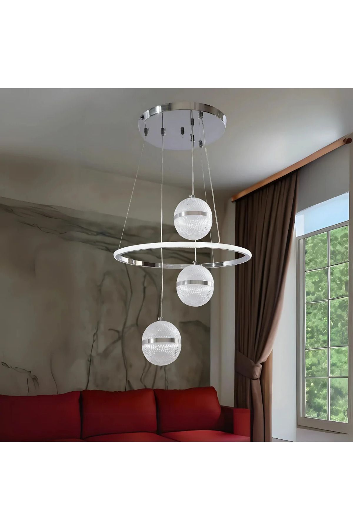 durulight Krom 3 Renk Ledli Lüks Modern Sarkık 3'LÜ Ledli Avize