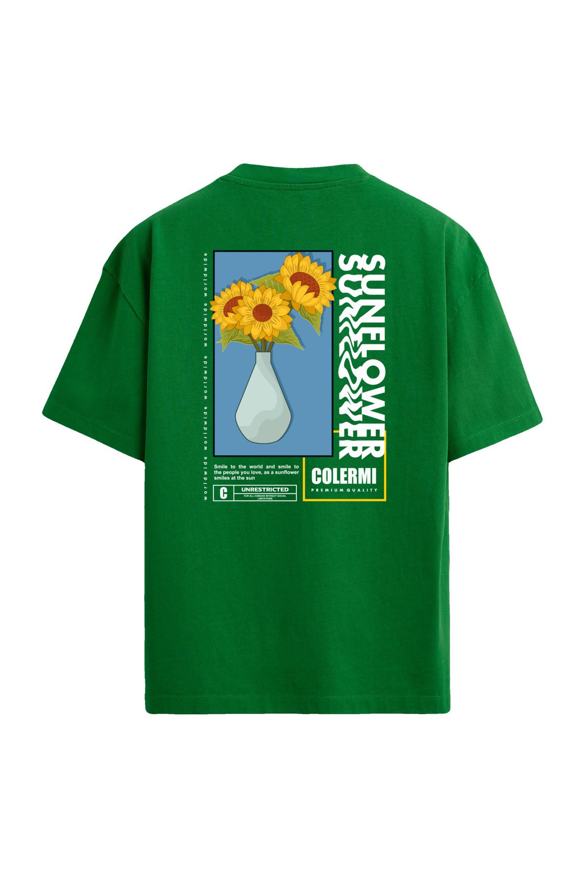 Colermi Sunflower Summer Sırt Baskılı Oversize Yeşil T-Shirt