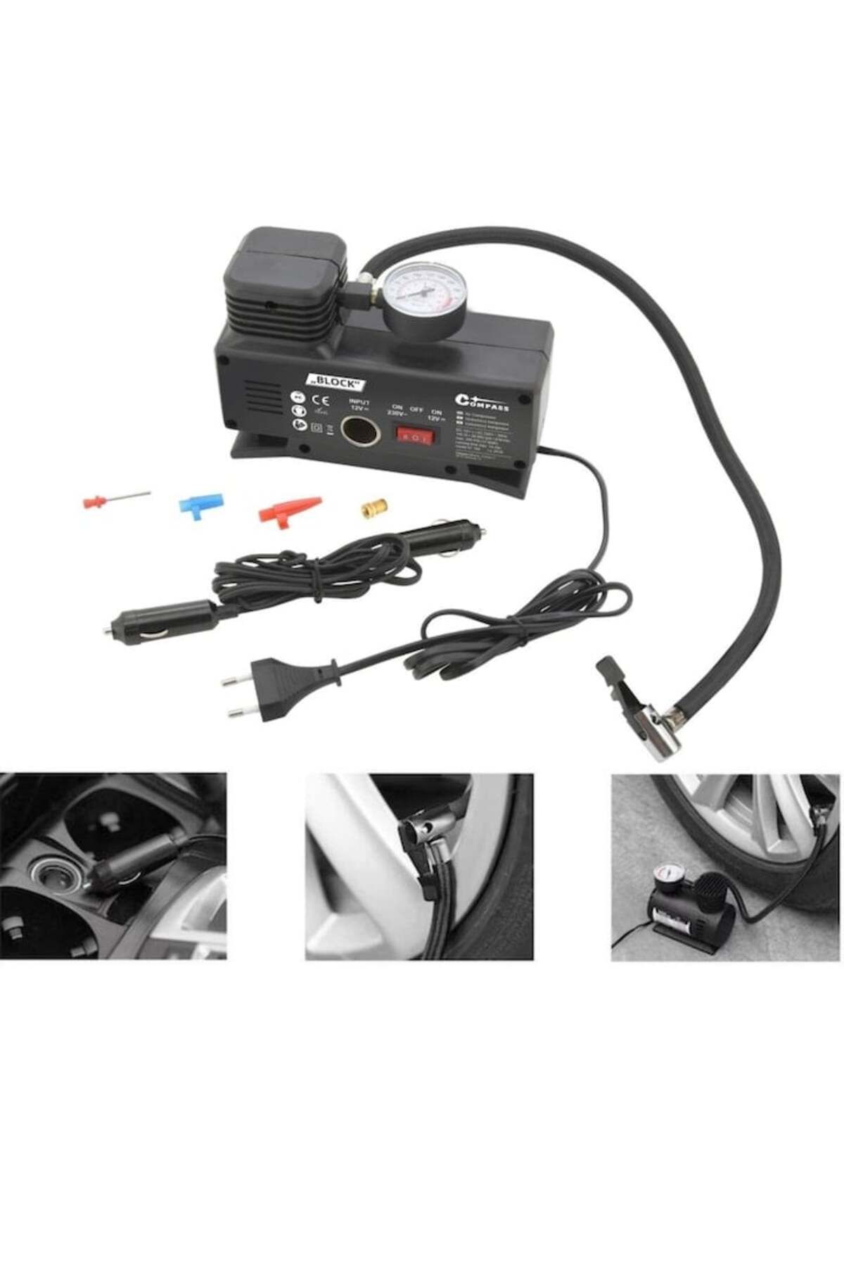 varioshop-Compresor auto VarioShop®, 12v/220V, 17 bar, cu indicator de presiune, Ideal pentru pomparea rotilo 3