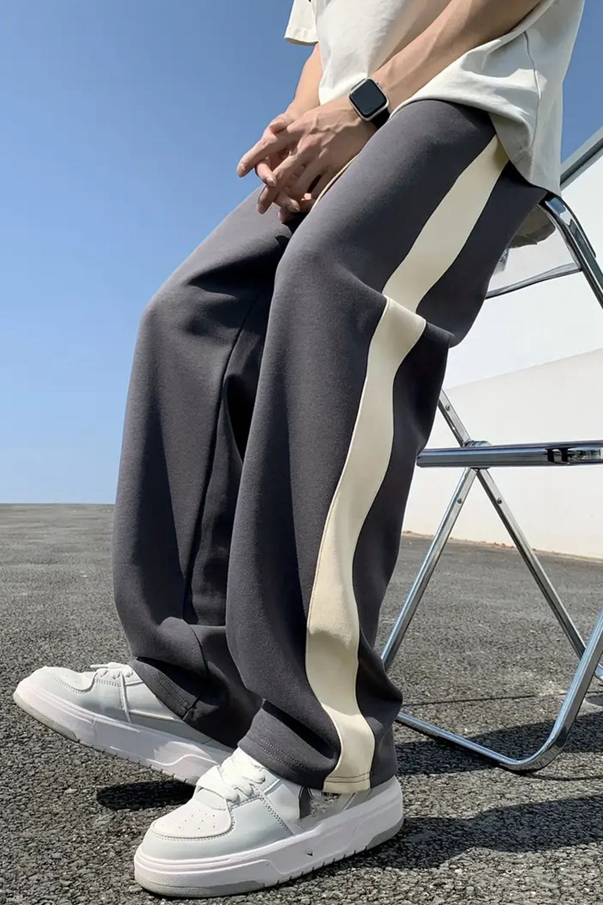 SALIENDO  Erkek Kalın Şerit Casual Oversize Antrasit Eşofman Altı - Görsel 5