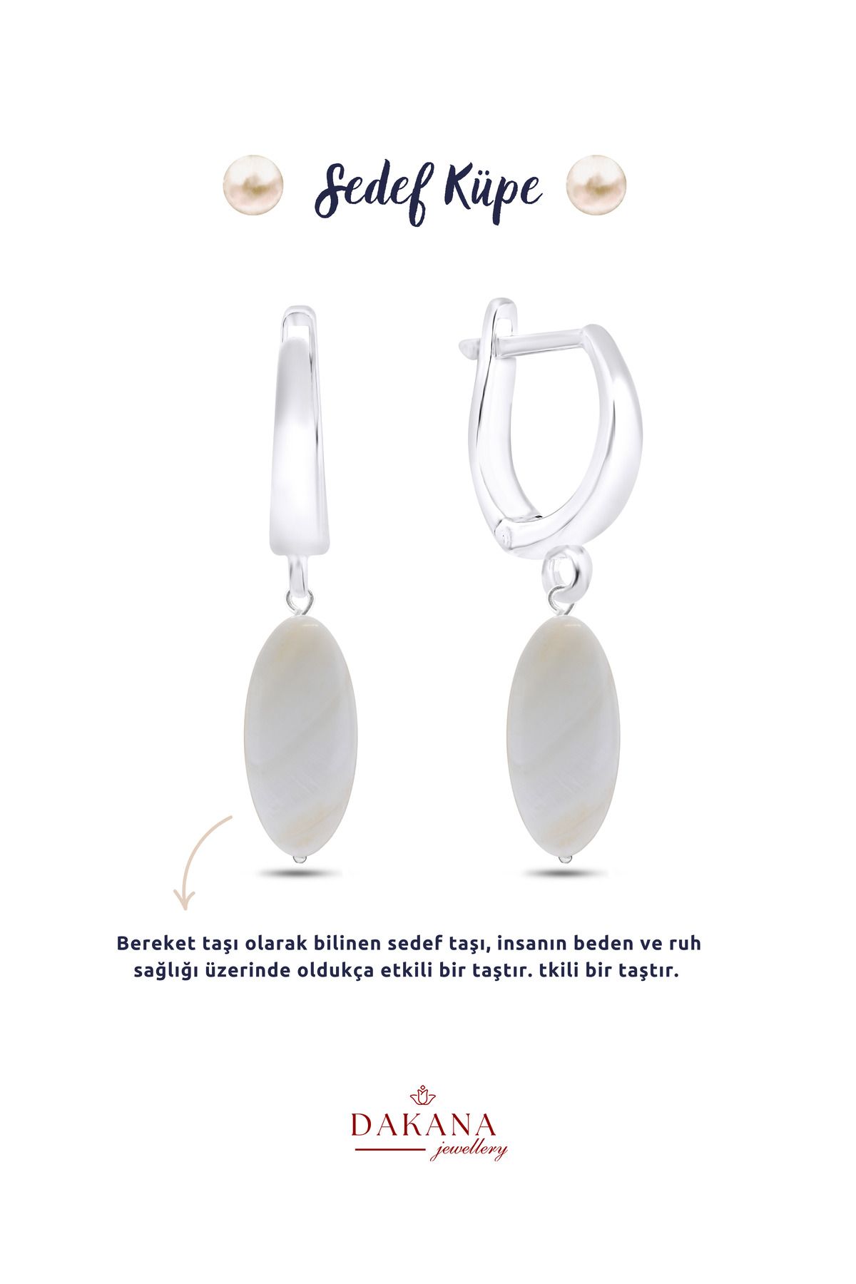 DAKANA JEWELLERY Sertifikalı Elips Stil Doğal Taş Gümüş Küpe