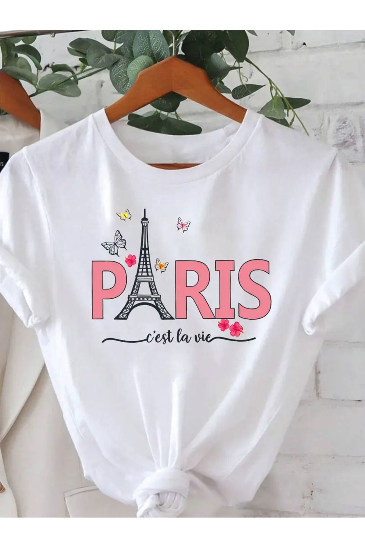HOFFNUNG T SHIRTA PINK PARIS AND EIFFEL TOWER oversize