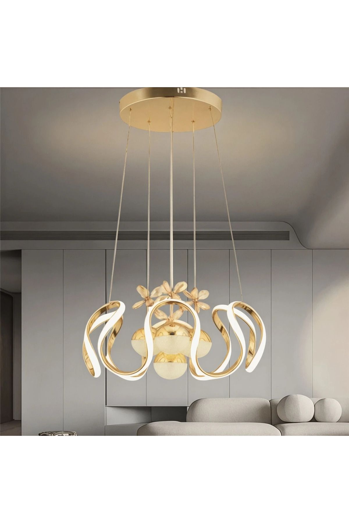 durulight Modern 3 Renk Ledli Gold Kaplama Sarkıt Ledli Avize Salon Avizesi