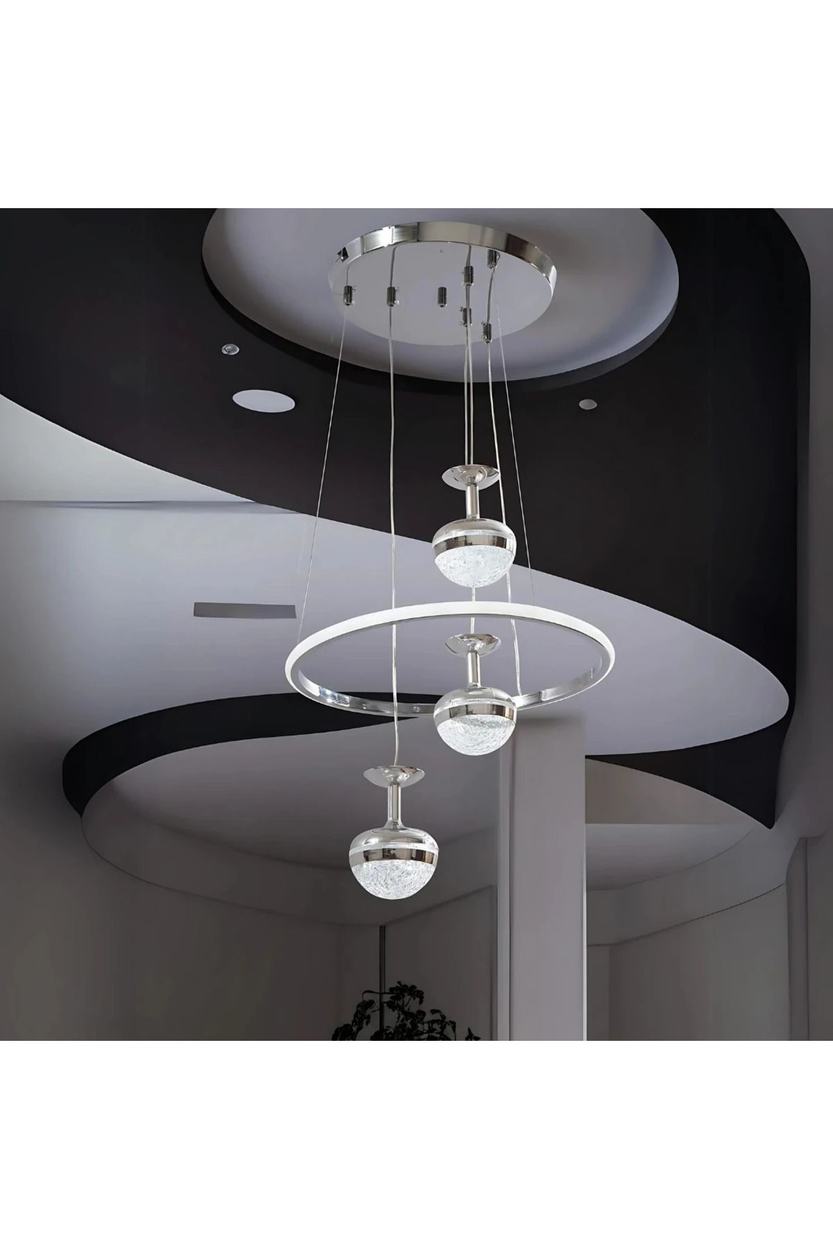 durulight Krom 3 Renk Ledli Lüks Modern Sarkık 3'LÜ Ledli Avize