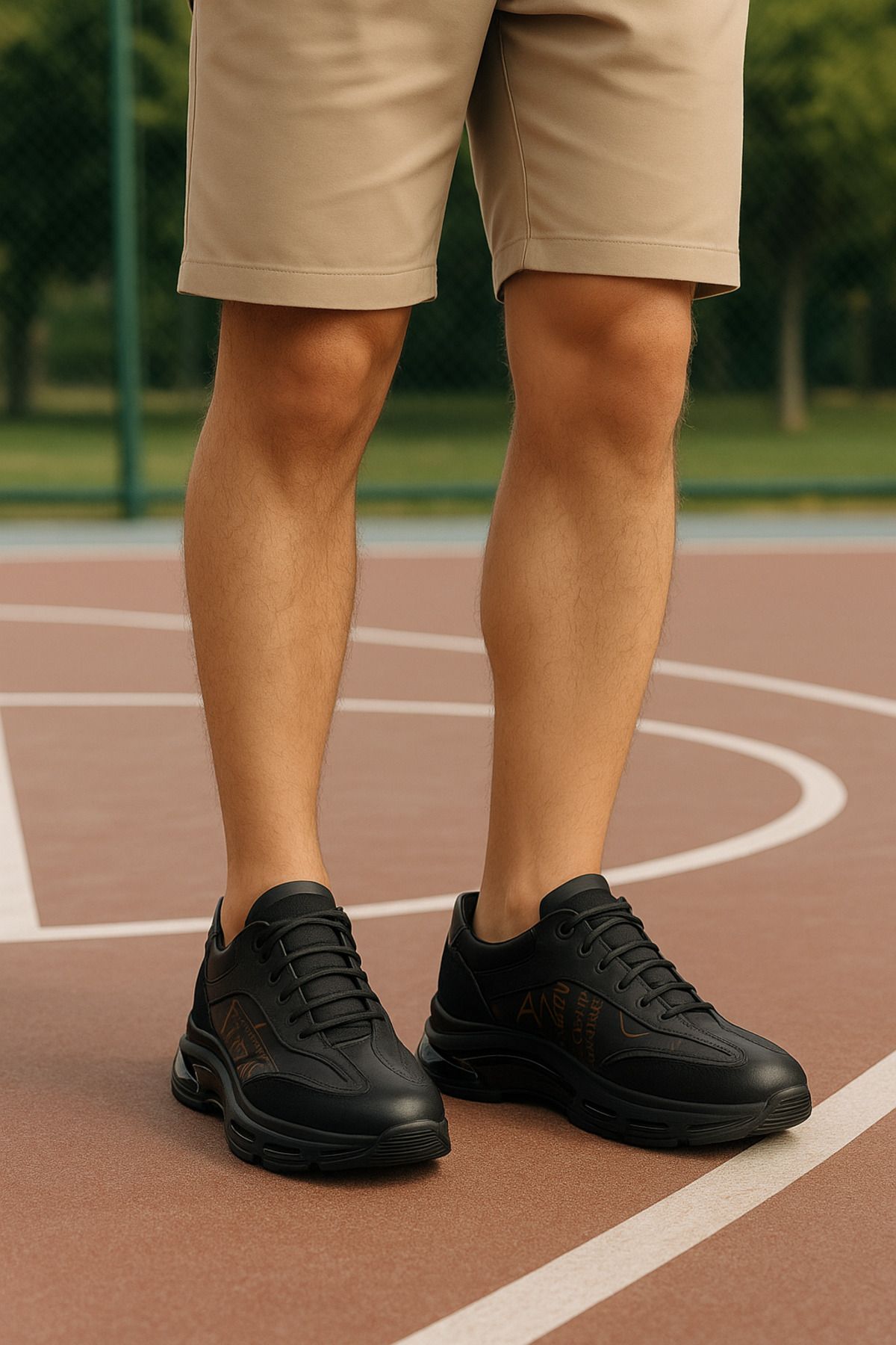 Growish GR275 Hakiki Deri Yazı Figürlü İthal Kaydırmaz Kauçuk Taban Erkek Sneaker Ayakkabı