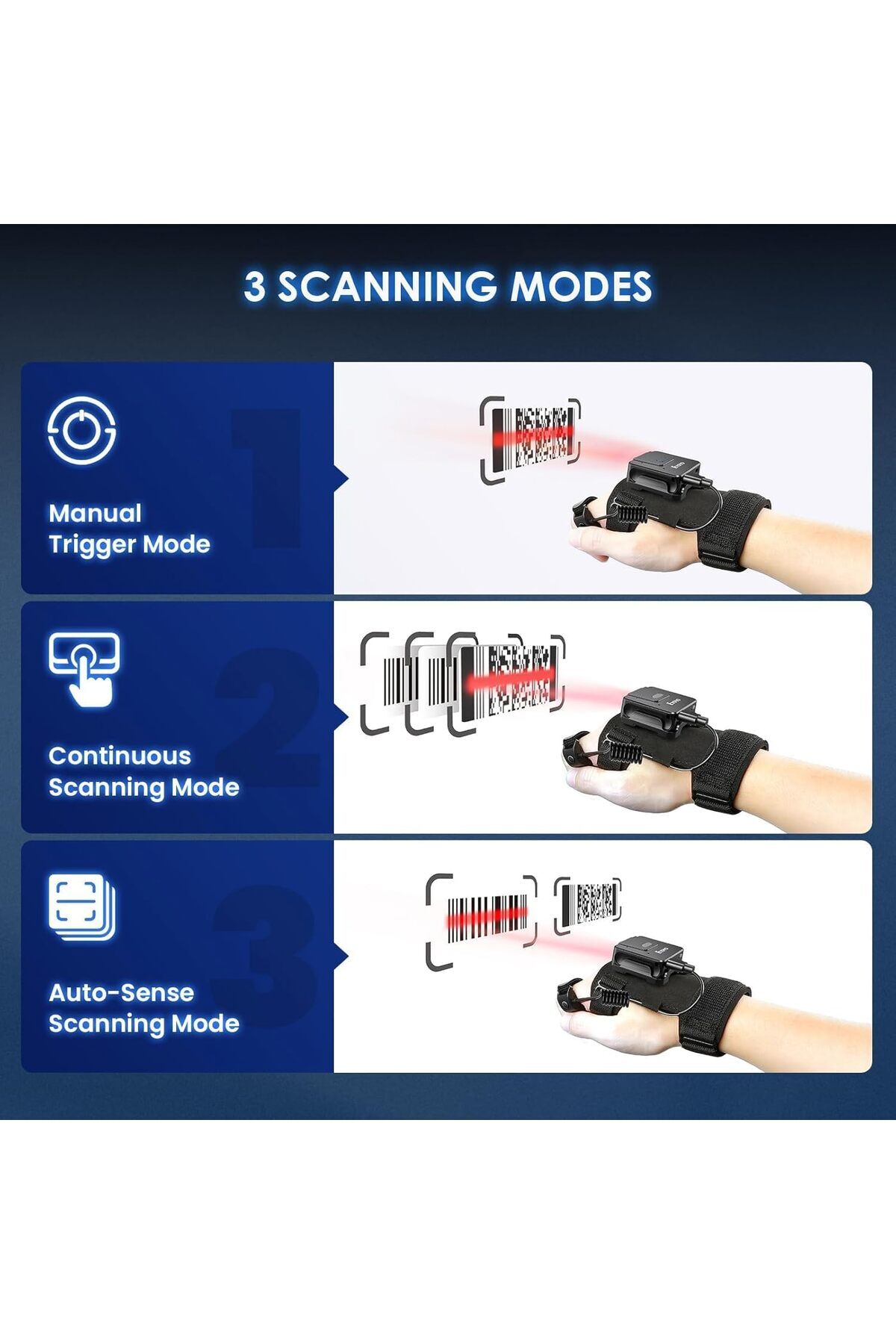 Eyoyo-2D & 1D Wearable Glove Barcode Scanner Bluetooth, Ring Finger Wireless QR Code Scanner, Left&R 7