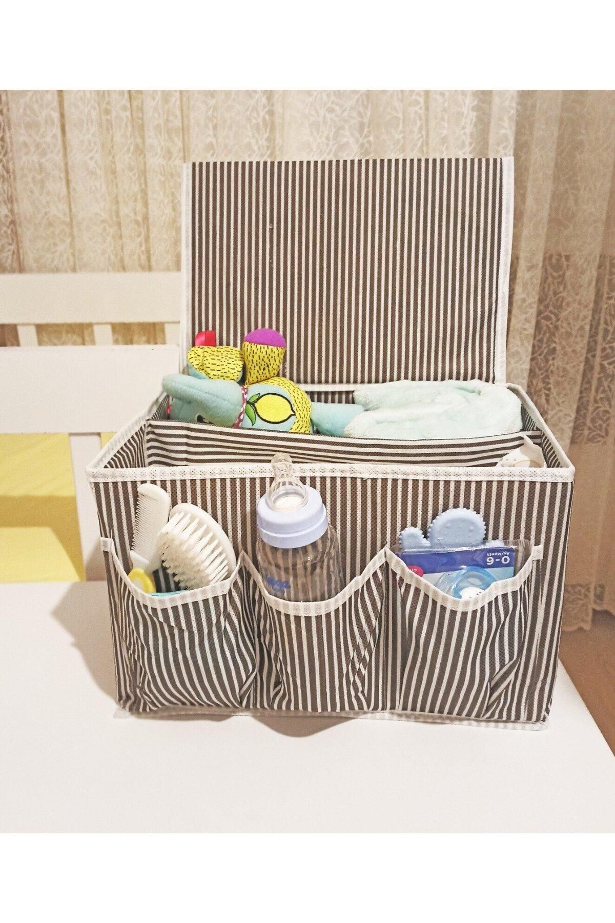 Modafiks Bebek Beşik Başucu Düzenleyici Kapaklı 5 Bölmeli Organizer