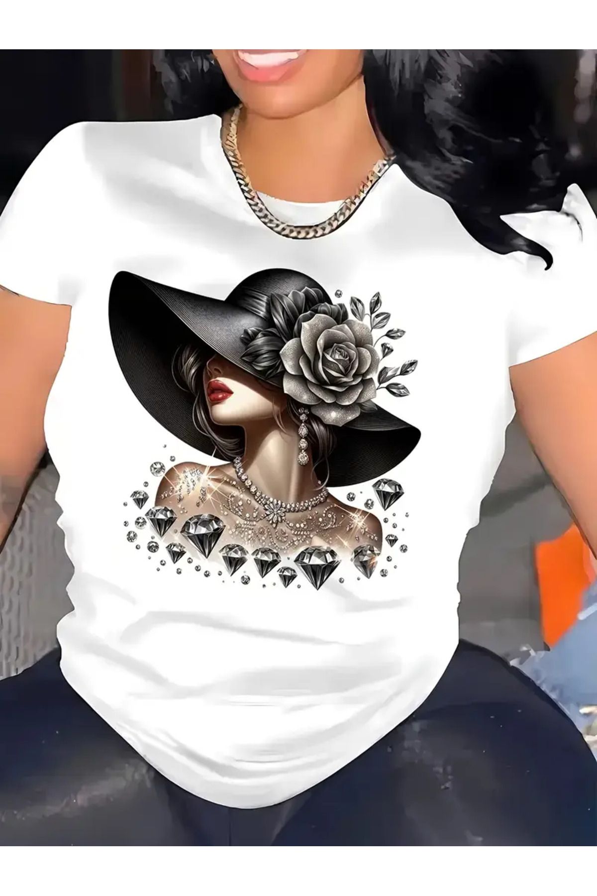 HOFFNUNG T SHIRT PRETTY LADY WITH A HAT oversize