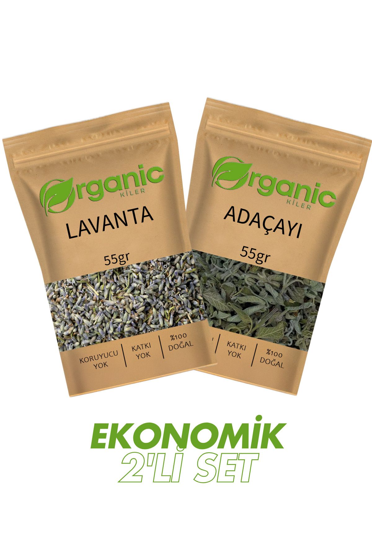 Organic Kiler Doğal Bitki Çayı Seti – 55g Lavanta + 55g Adaçayı | %100 Doğal ve Katkısız