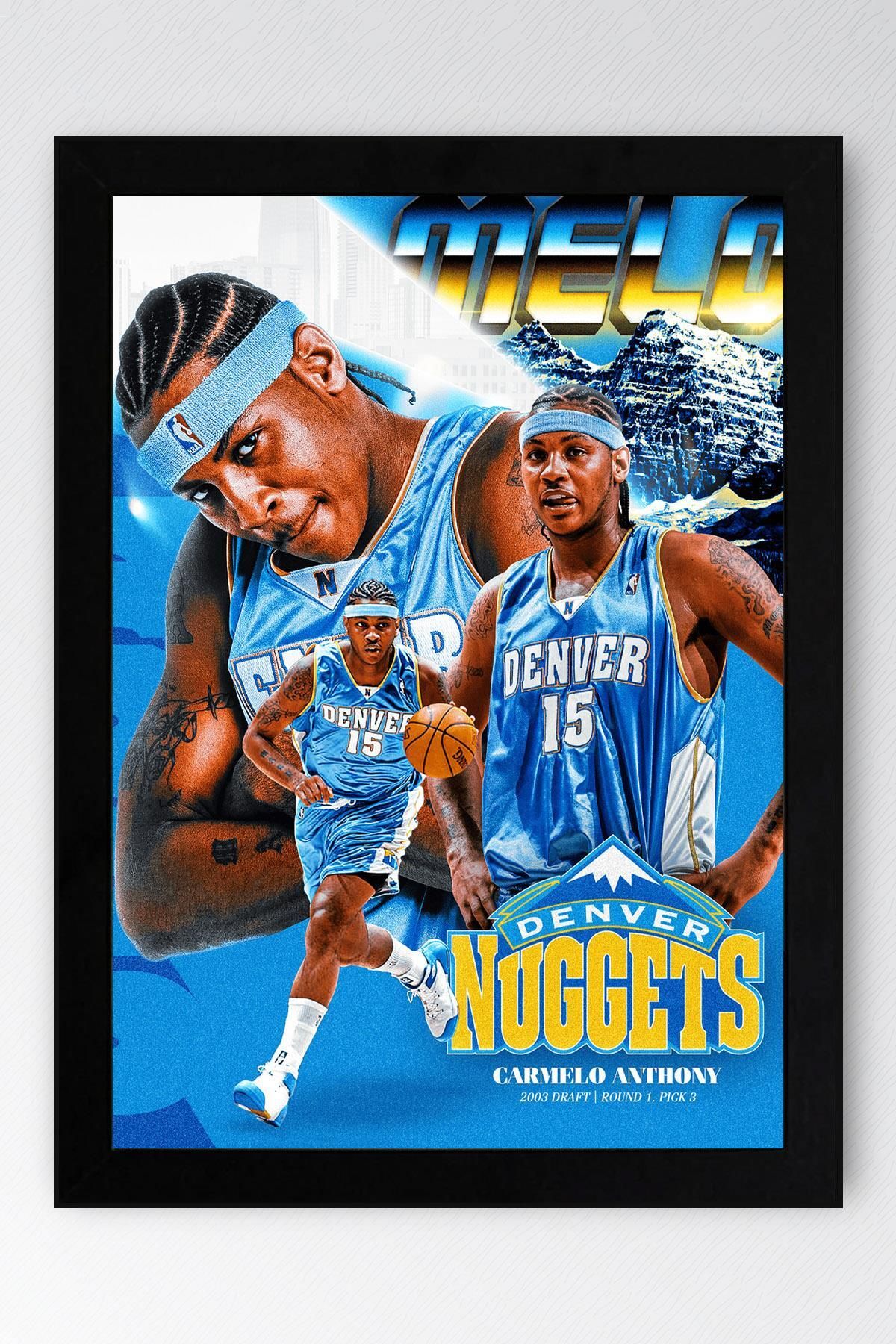 Saturn Carmelo Anthony Çerçeveli Tablo - Denver Nuggets NBA Posteri Tablo