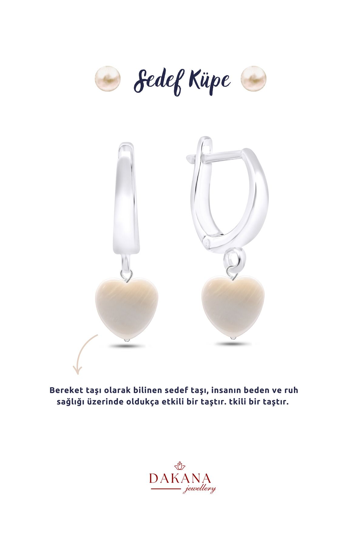 DAKANA JEWELLERY Sertifikalı Kalp Stil Doğal Taş Gümüş Küpe